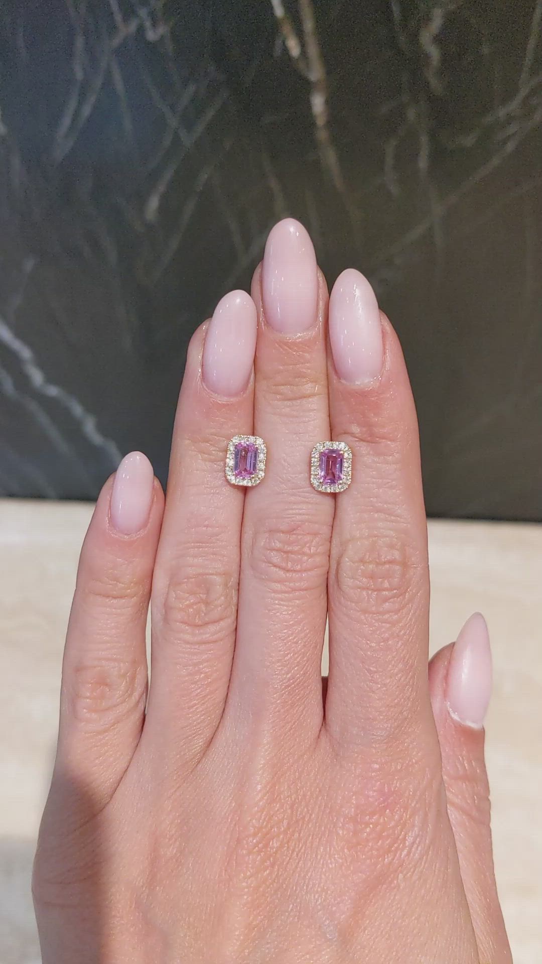 1.11 Ct.Tw.Total Carat Weight Pink Sapphire and Natural Diamond Studs Earrings, 14K Yellow Gold Size Video