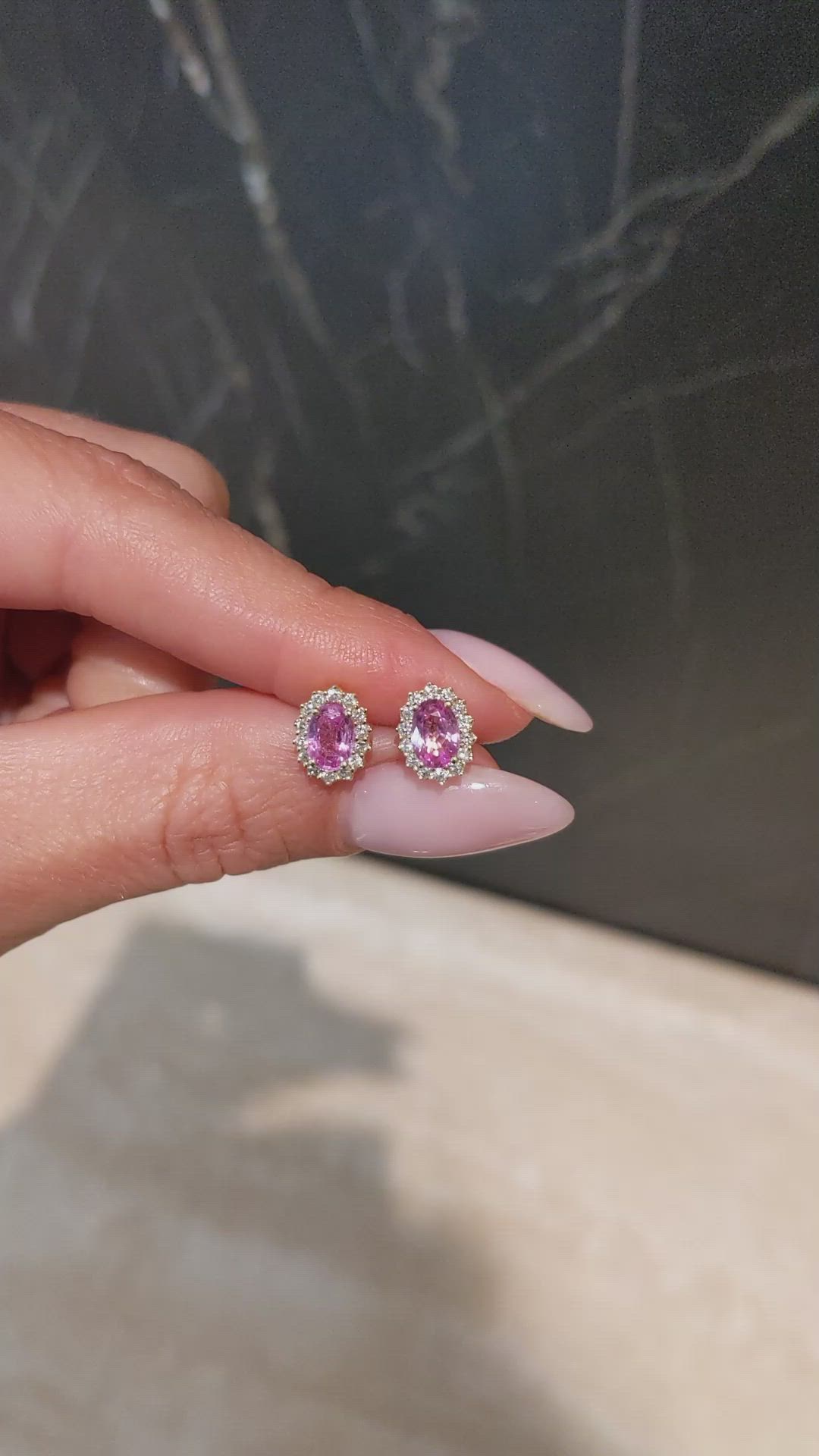 1.06 Ct.Tw.Total Carat Weight Pink Sapphire and Natural Diamond Studs Earrings, 14K Yellow Gold Size Video