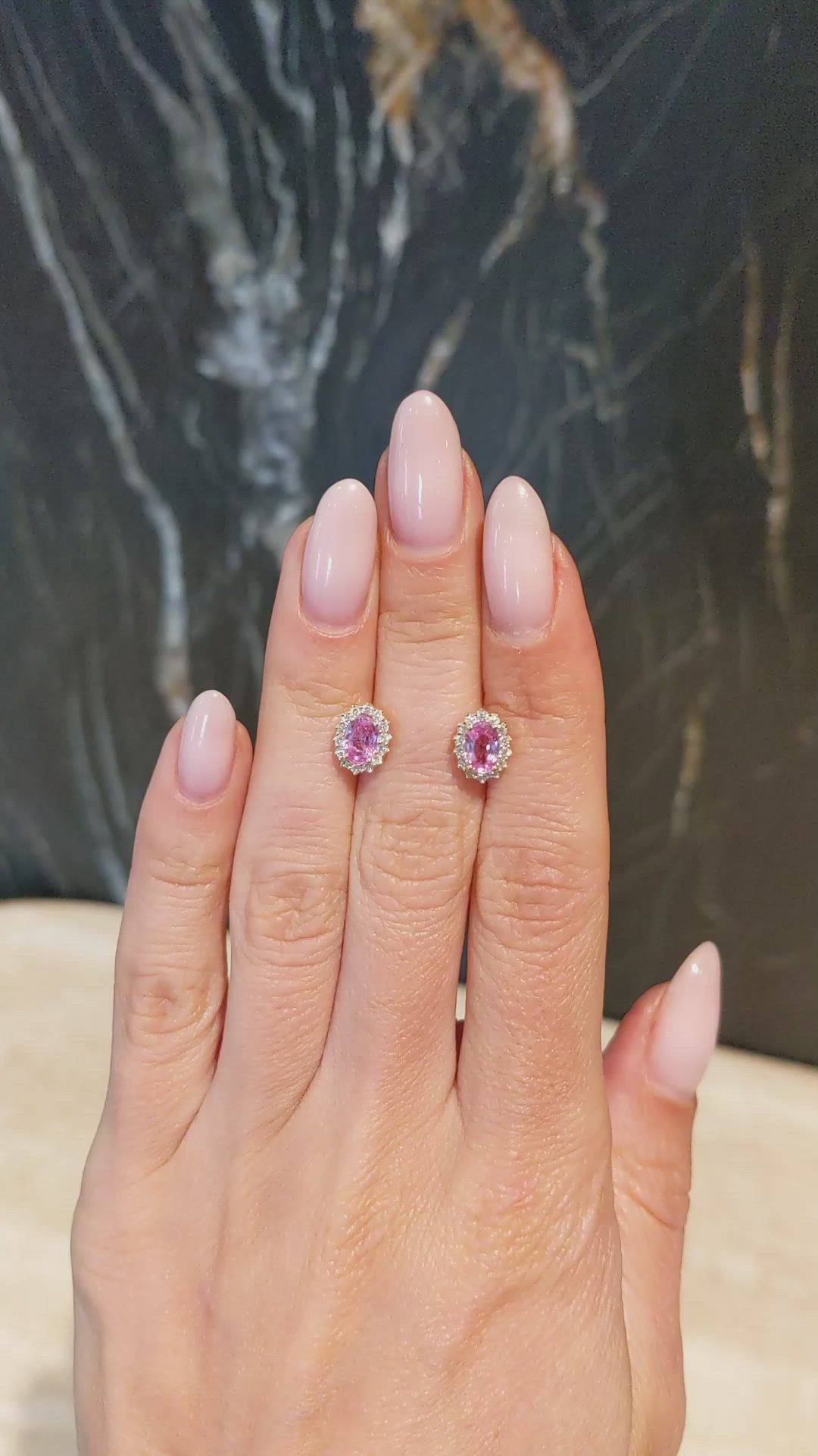 1.06 Ct.Tw.Total Carat Weight Pink Sapphire and Natural Diamond Studs Earrings, 14K Yellow Gold Size Video