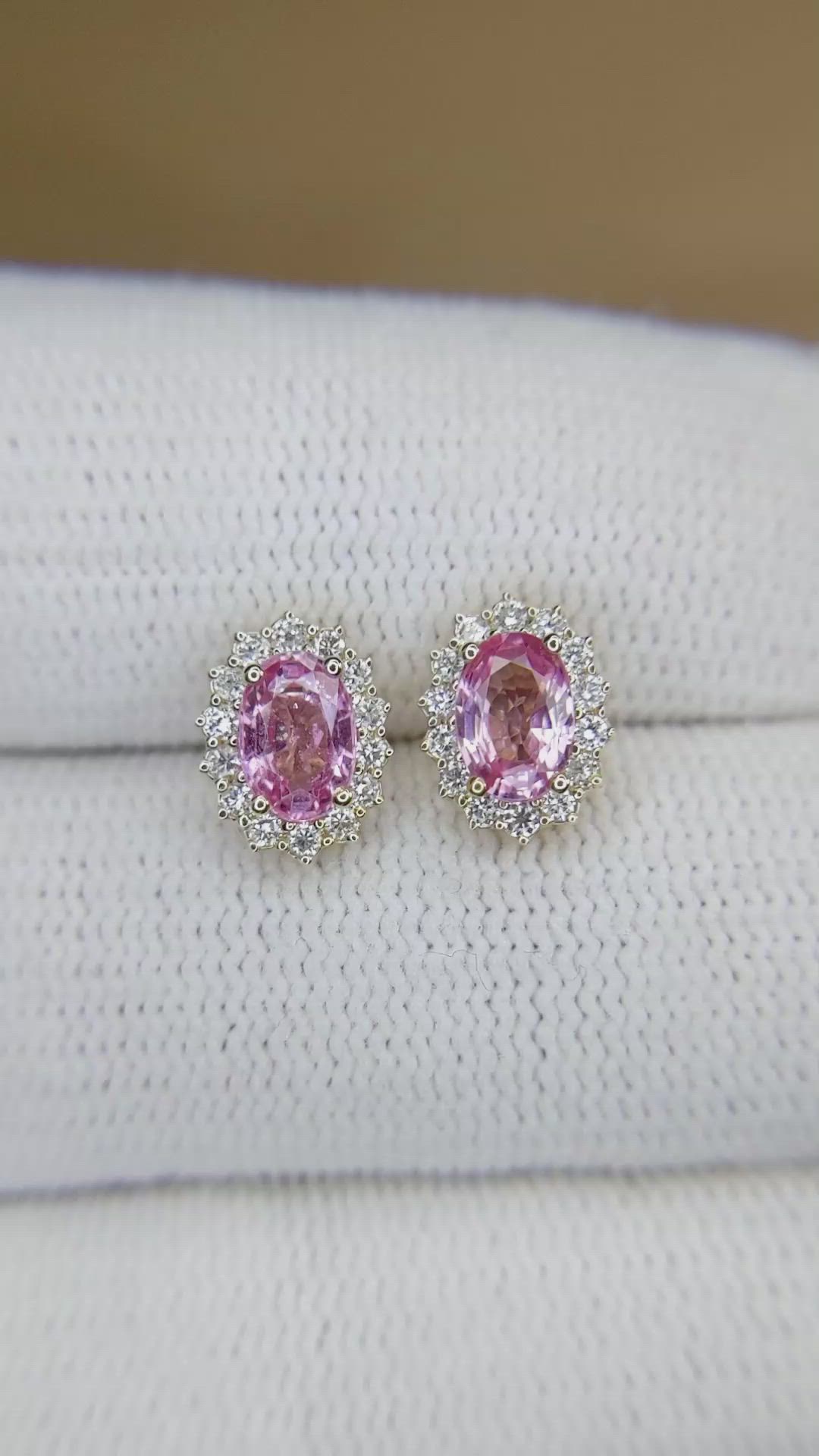 1.06 Ct.Tw.Total Carat Weight Pink Sapphire and Natural Diamond Studs Earrings, 14K Yellow Gold Size Video