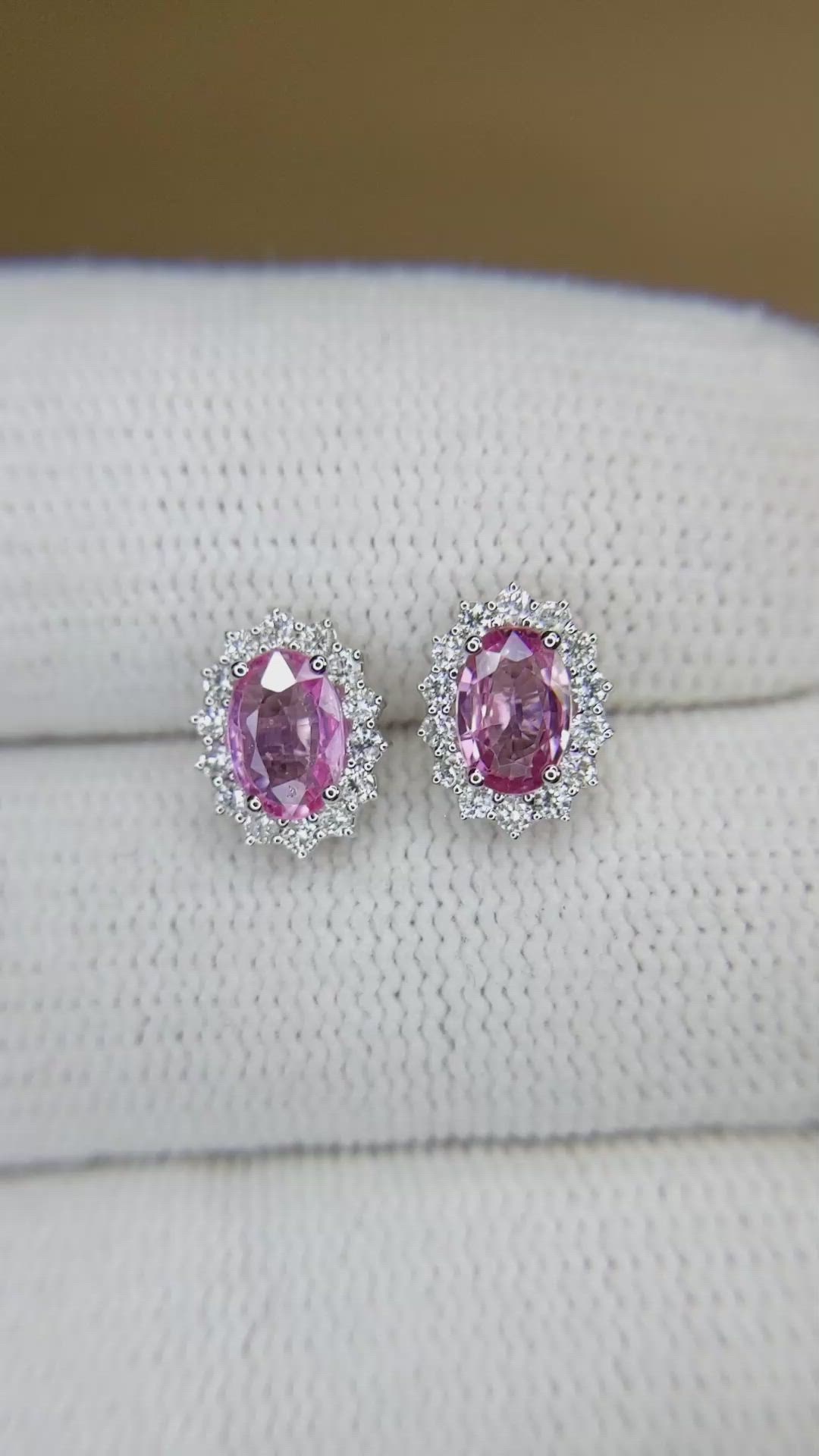 0.90 Ct.Tw.Total Carat Weight Pink Sapphire and Natural Diamond Studs Earrings, 14K White Gold Size Video