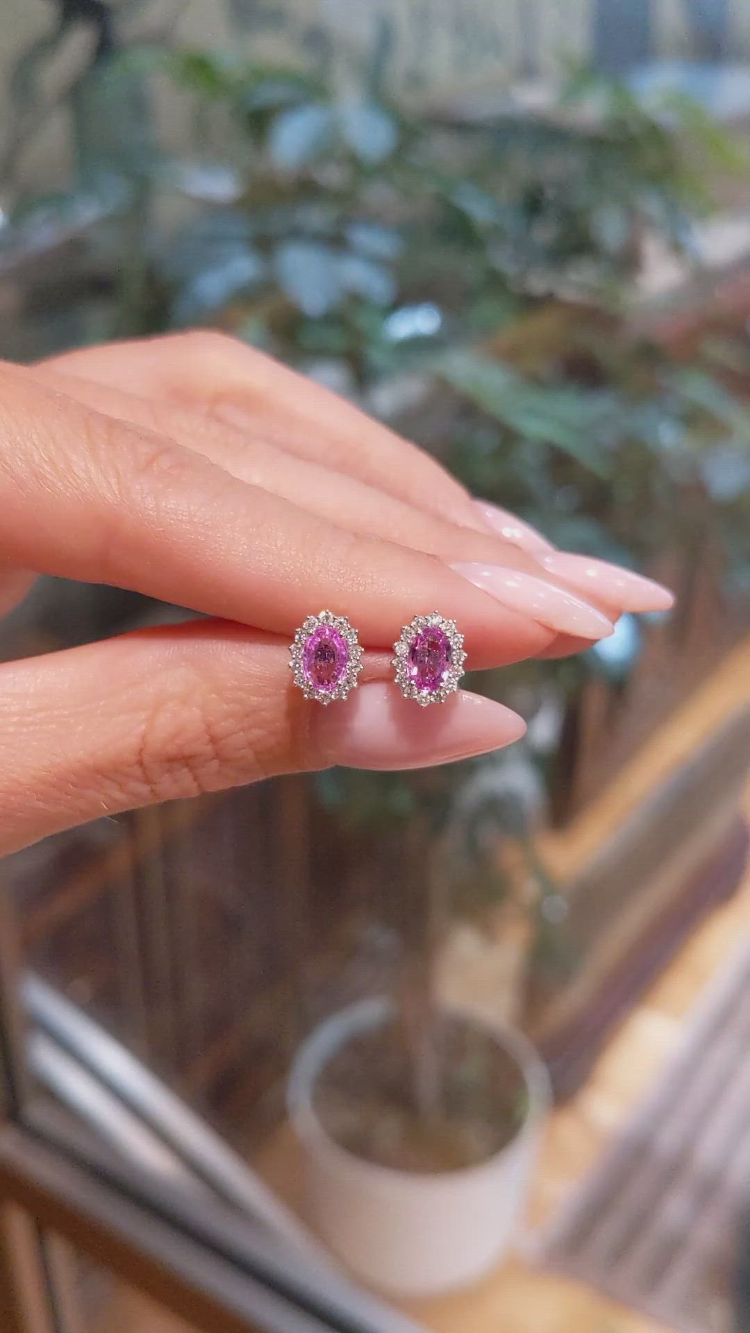 0.90 Ct.Tw.Total Carat Weight Pink Sapphire and Natural Diamond Studs Earrings, 14K White Gold Size Video