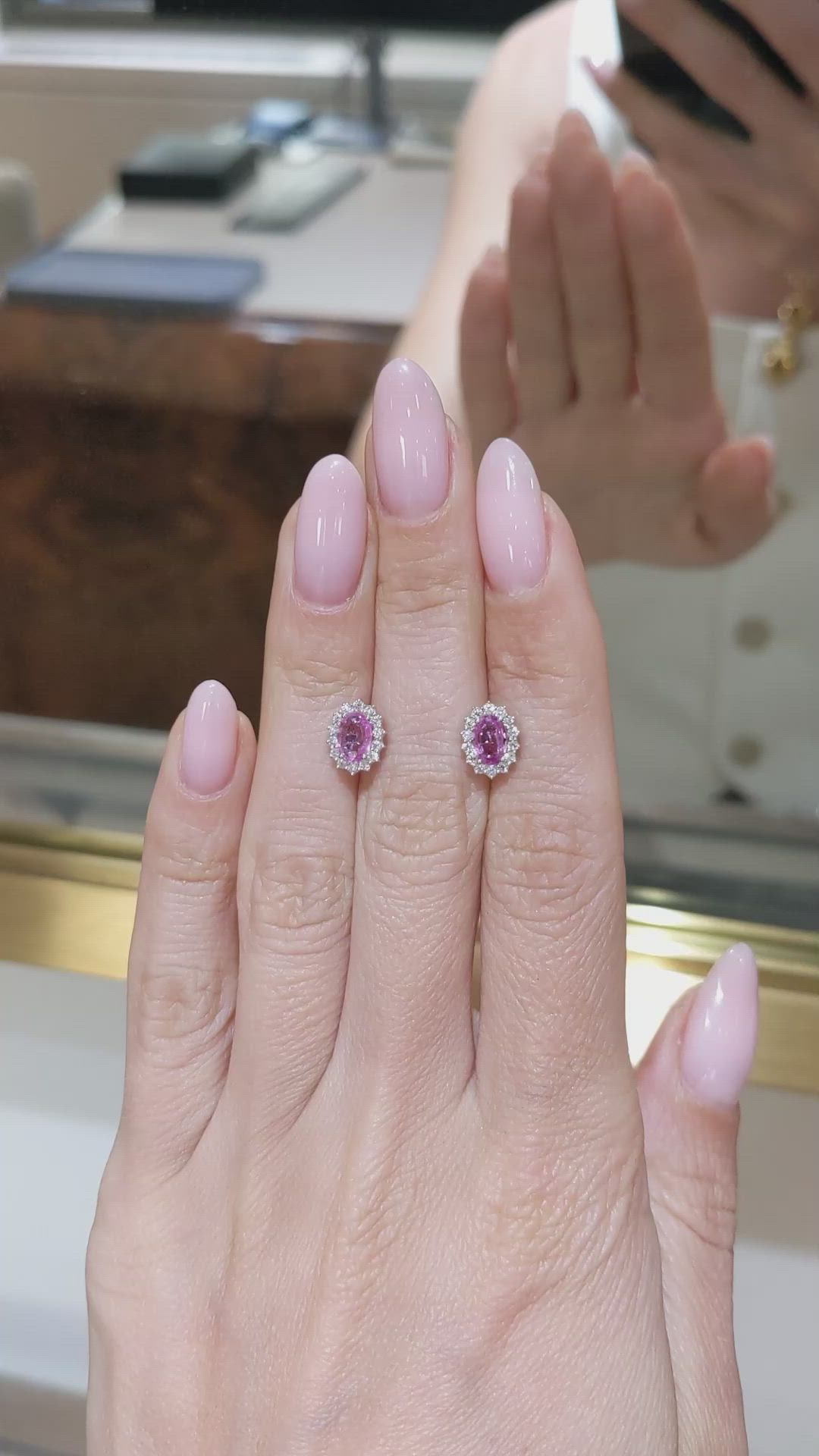 0.90 Ct.Tw.Total Carat Weight Pink Sapphire and Natural Diamond Studs Earrings, 14K White Gold Size Video