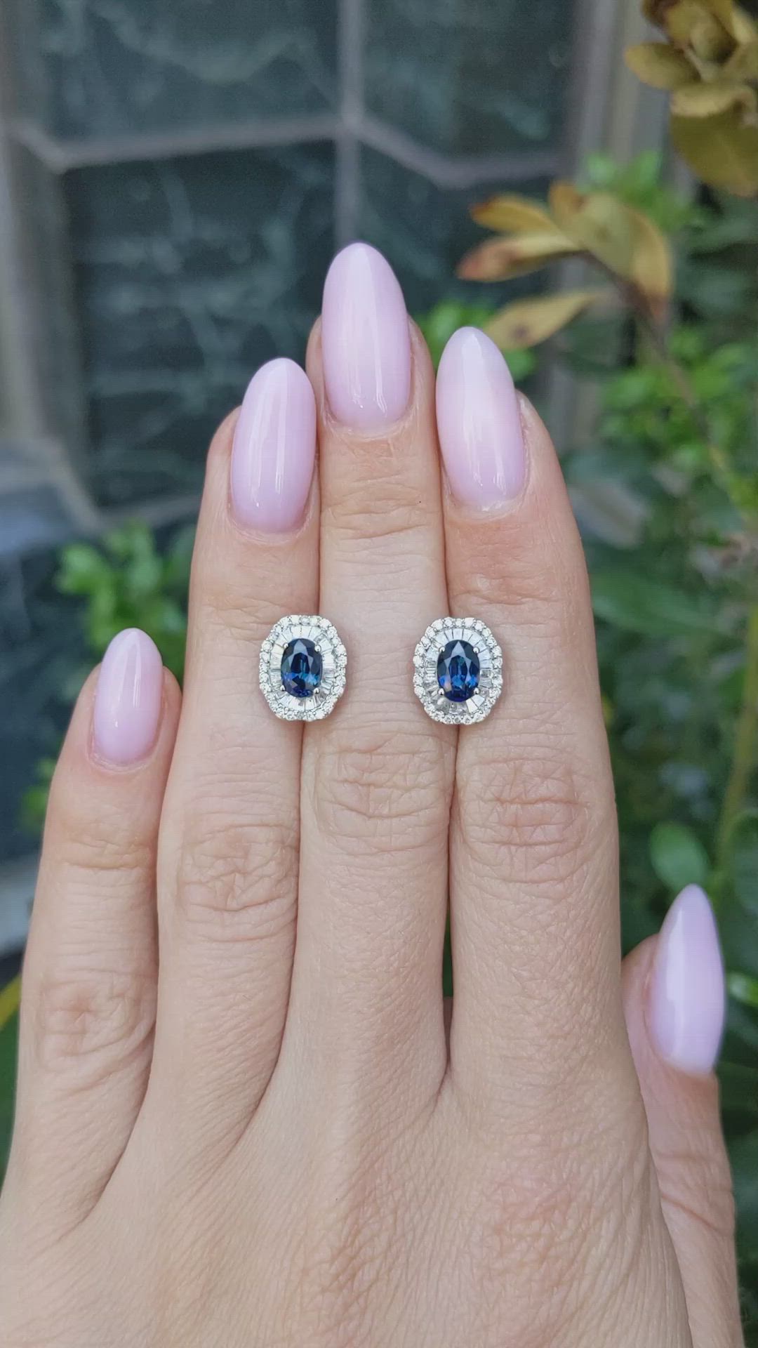 1.53 Ct.Tw.Total Carat Weight Blue Sapphire and Natural Diamond Studs Earrings, 14K White Gold Size Video