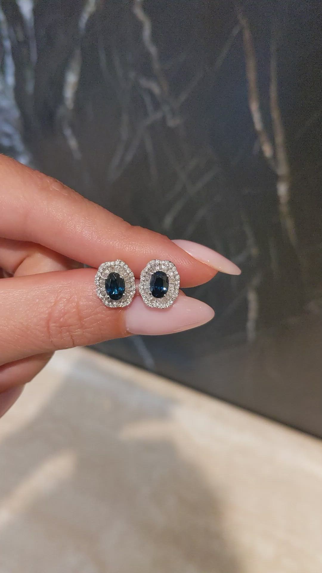 1.53 Ct.Tw.Total Carat Weight Blue Sapphire and Natural Diamond Studs Earrings, 14K White Gold Size Video