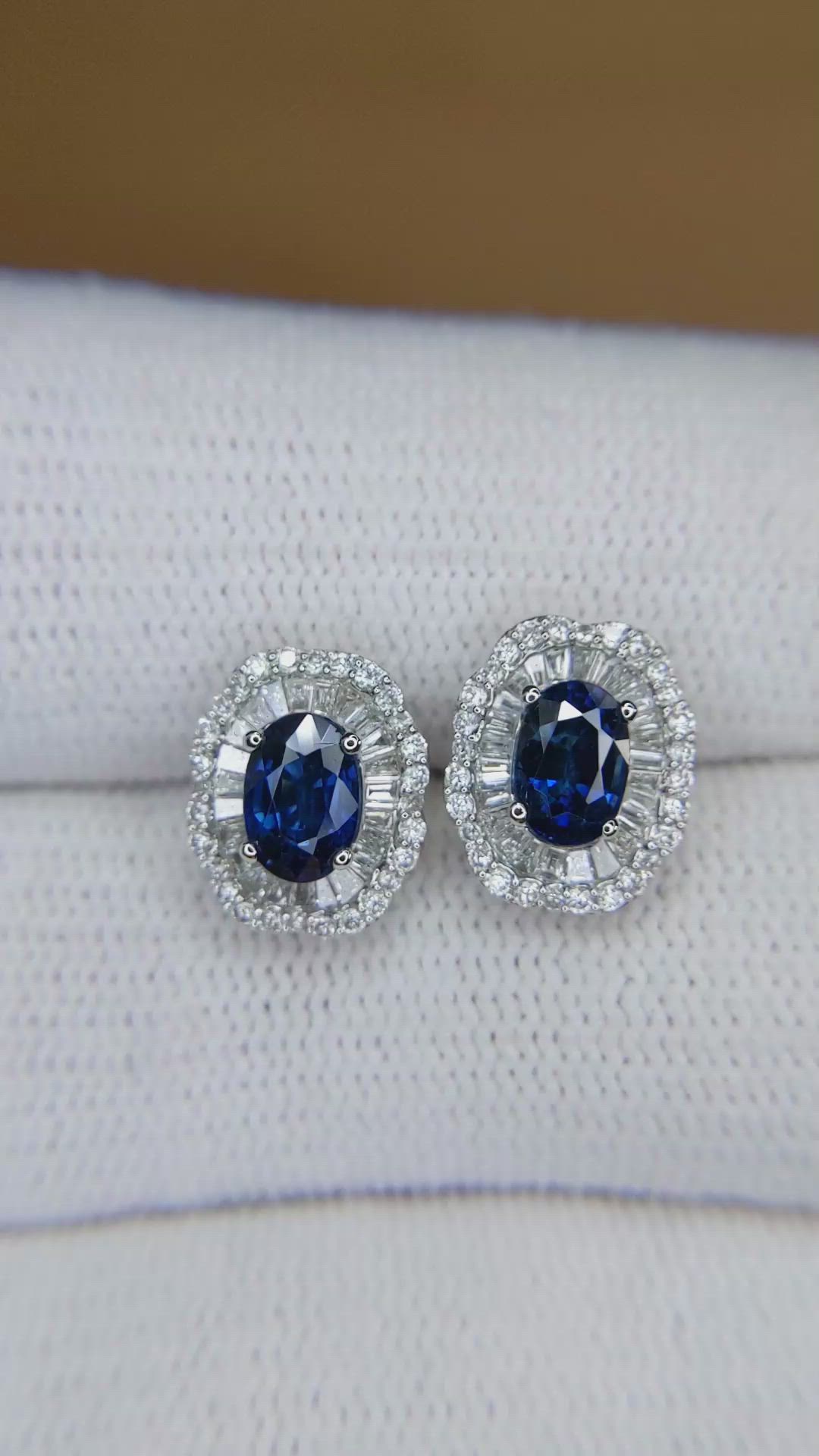 1.53 Ct.Tw.Total Carat Weight Blue Sapphire and Natural Diamond Studs Earrings, 14K White Gold Size Video
