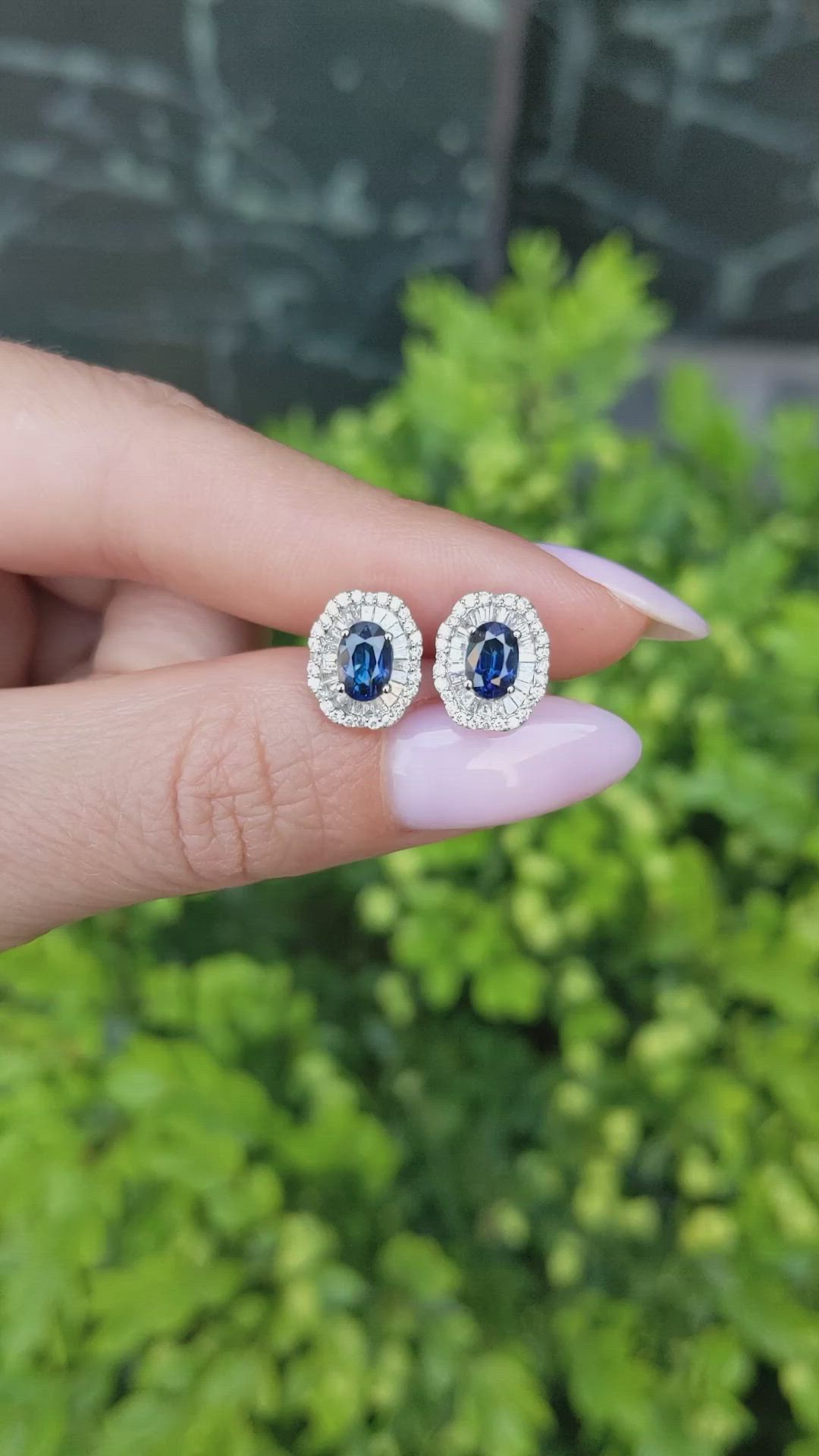 1.53 Ct.Tw.Total Carat Weight Blue Sapphire and Natural Diamond Studs Earrings, 14K White Gold Size Video