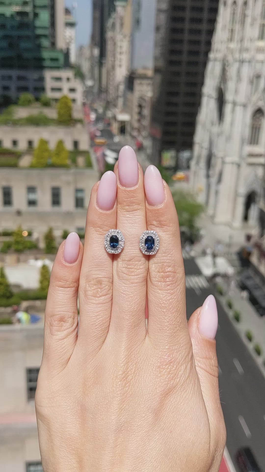 1.53 Ct.Tw.Total Carat Weight Blue Sapphire and Natural Diamond Studs Earrings, 14K White Gold Size Video