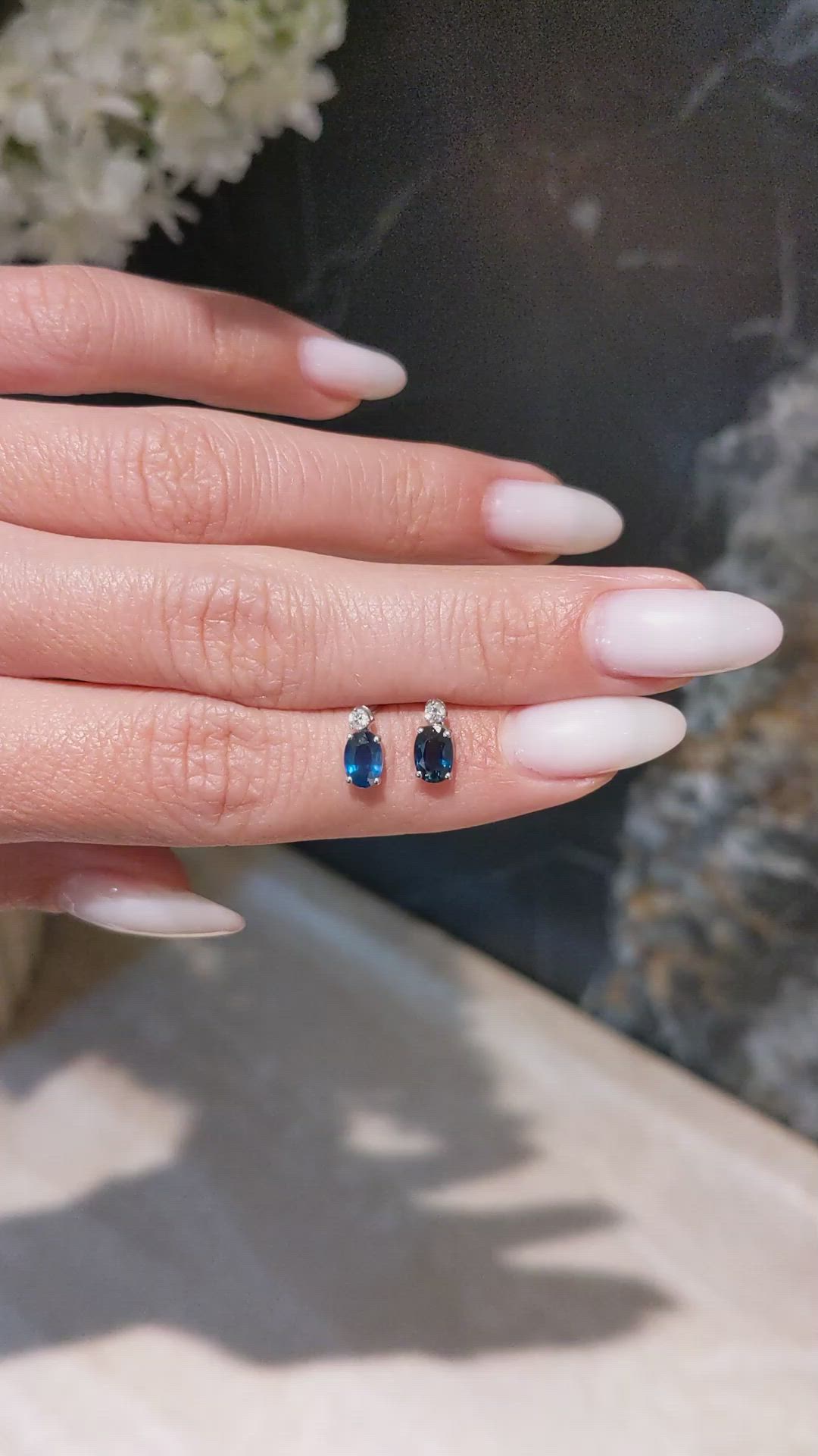 1.09 Ct.Tw.Total Carat Weight Blue Sapphire and Natural Diamond Drops Earrings, 14K White Gold Size Video