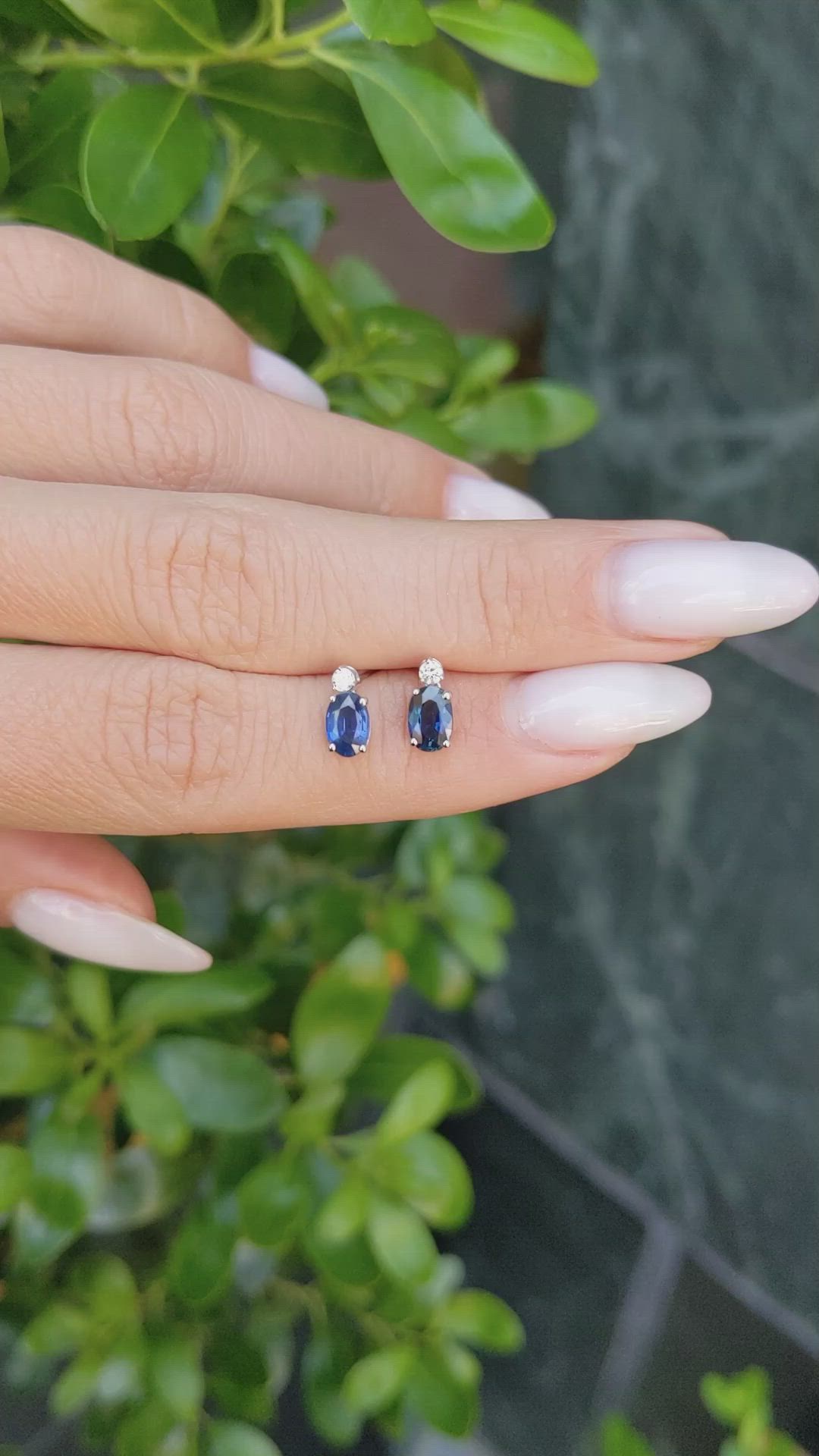 1.09 Ct.Tw.Total Carat Weight Blue Sapphire and Natural Diamond Drops Earrings, 14K White Gold Size Video