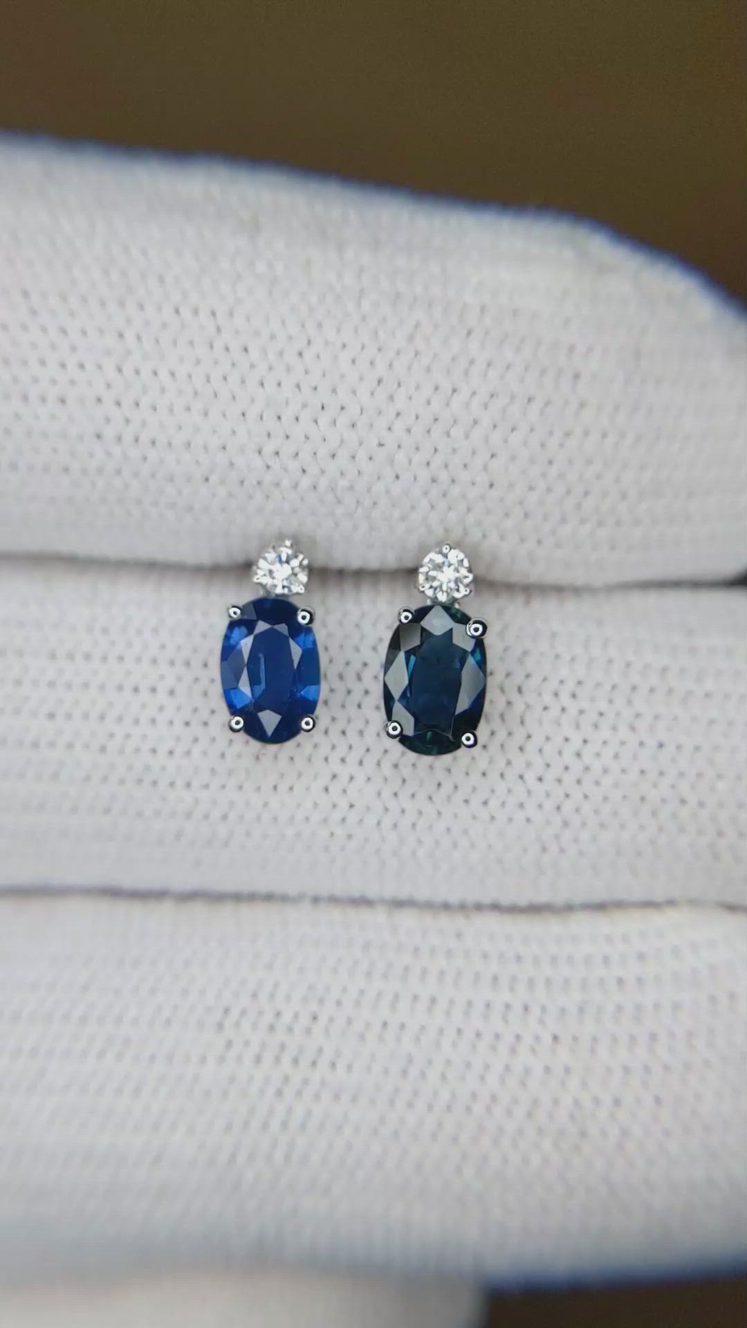 1.09 Ct.Tw.Total Carat Weight Blue Sapphire and Natural Diamond Drops Earrings, 14K White Gold Size Video