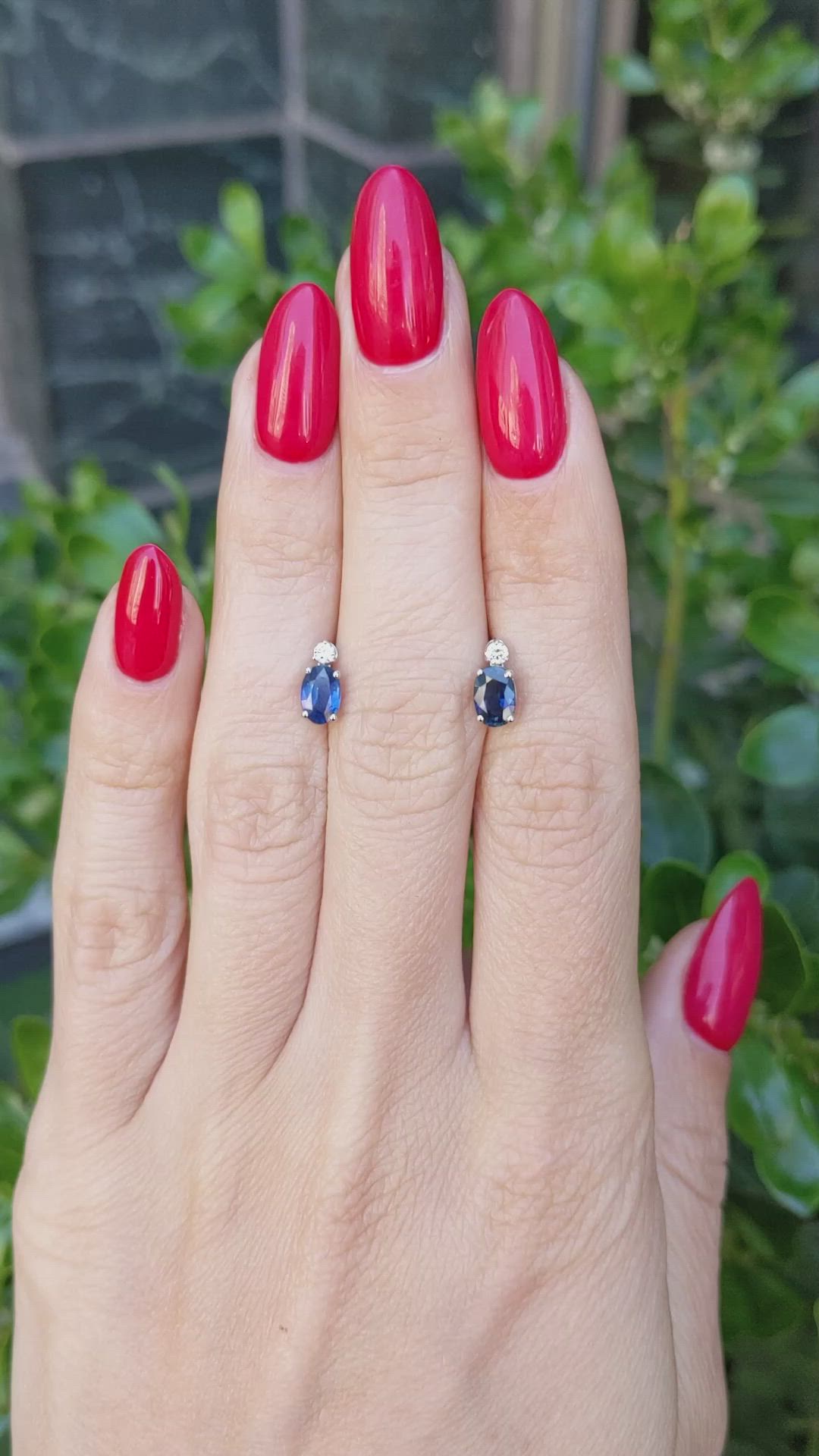 1.09 Ct.Tw.Total Carat Weight Blue Sapphire and Natural Diamond Drops Earrings, 14K White Gold Size Video