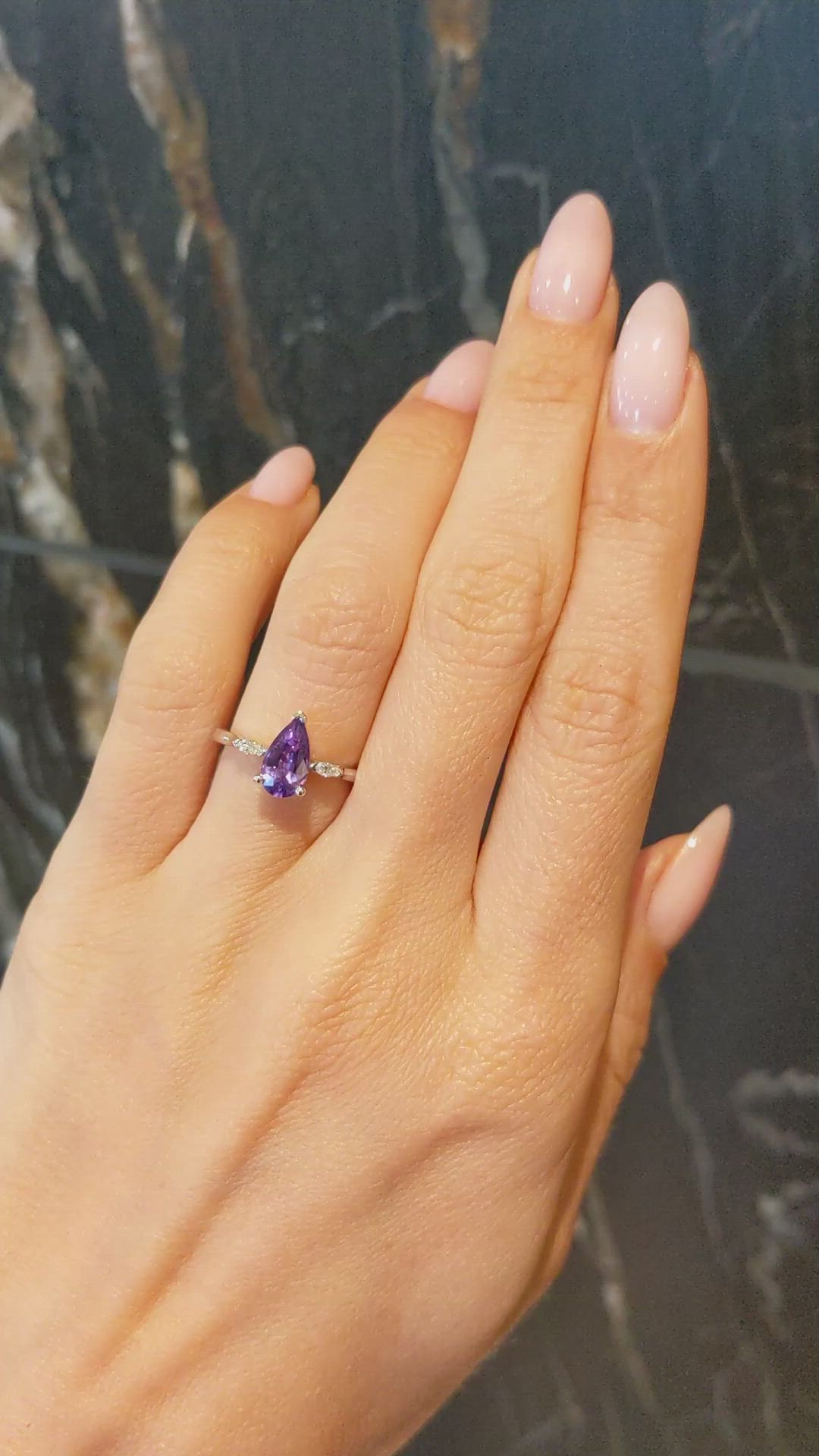 1.05 Ct. Purple Sapphire and Natural Diamond Three Stone Ring, 14K White Gold Size Video