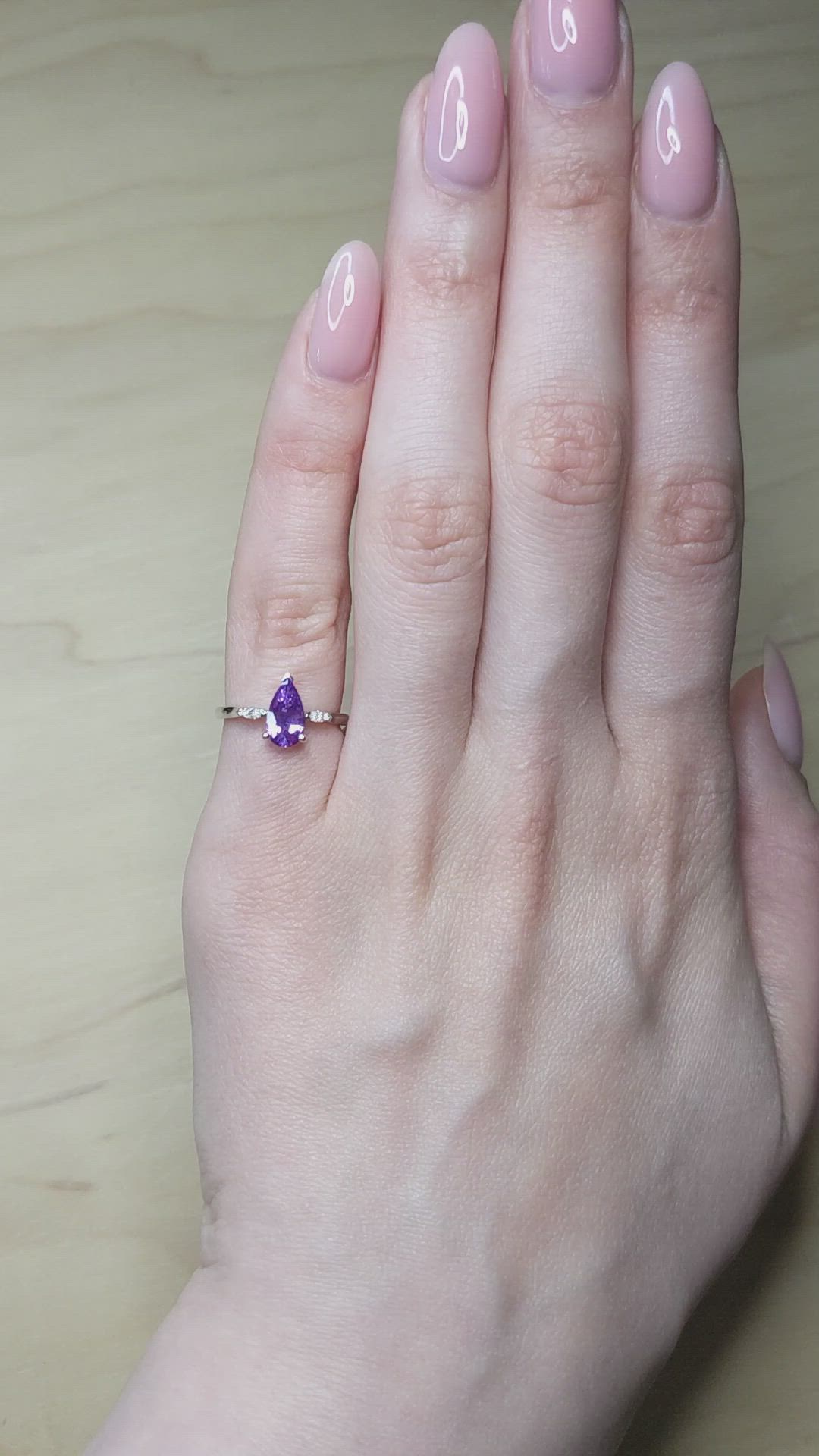 1.05 Ct. Purple Sapphire and Natural Diamond Three Stone Ring, 14K White Gold Size Video