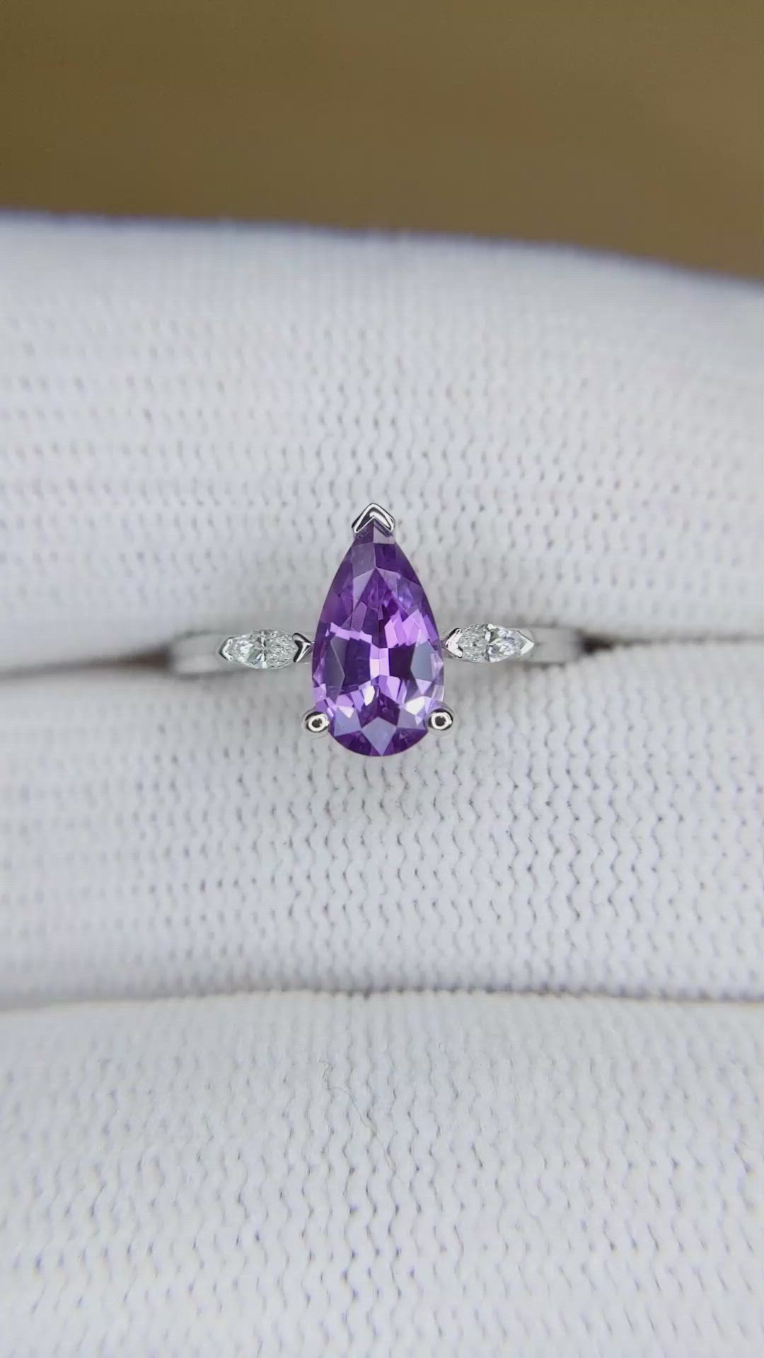 1.05 Ct. Purple Sapphire and Natural Diamond Three Stone Ring, 14K White Gold Size Video