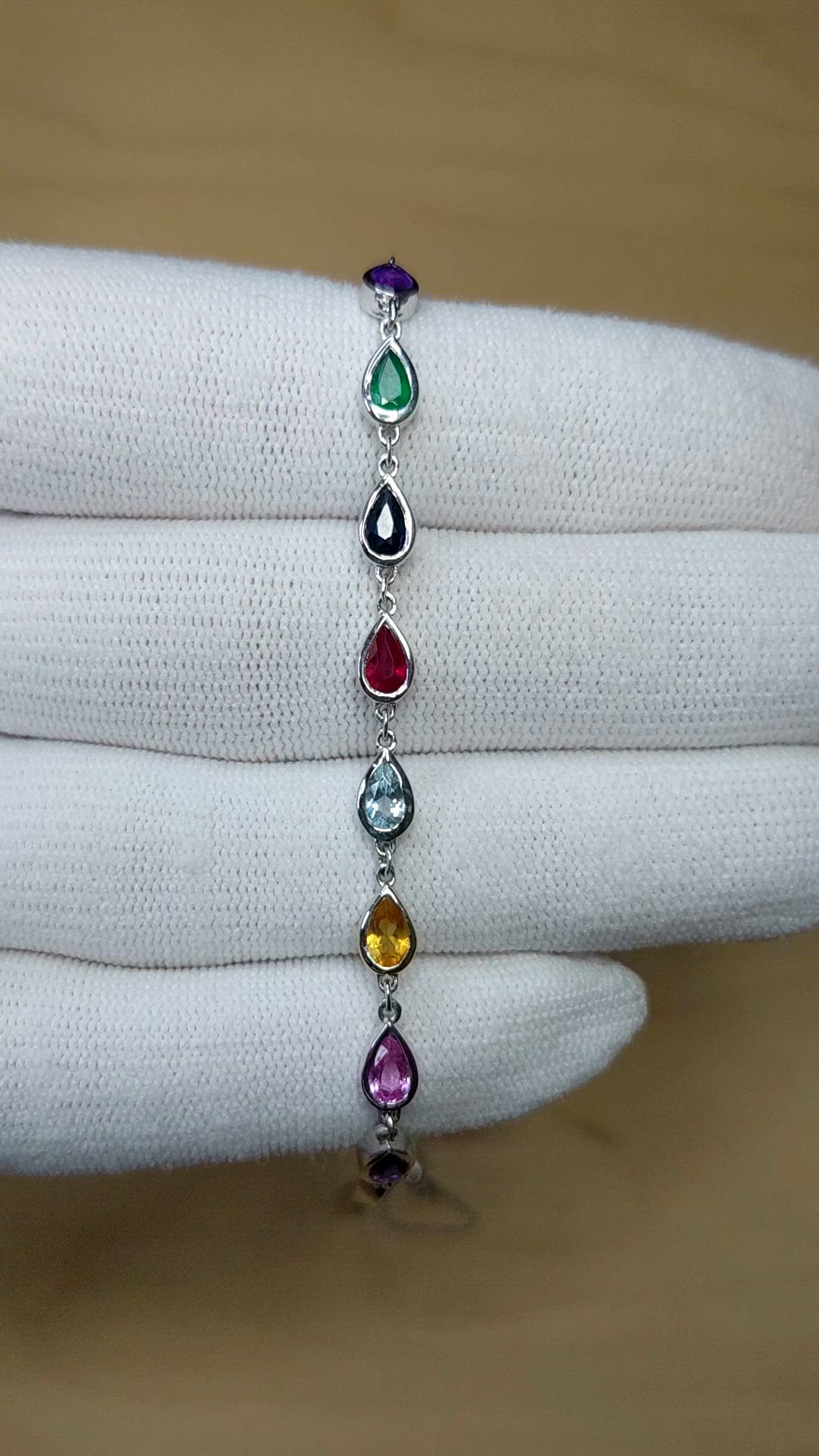 0.66 Ct.Tw.Total Carat Weight Mixed Sapphire, Emerald, Purple Amethyst, Yellow Citrine, Sky Blue Aquamarine and Ruby Accent Stones Necklace, 14K White Gold Size Video