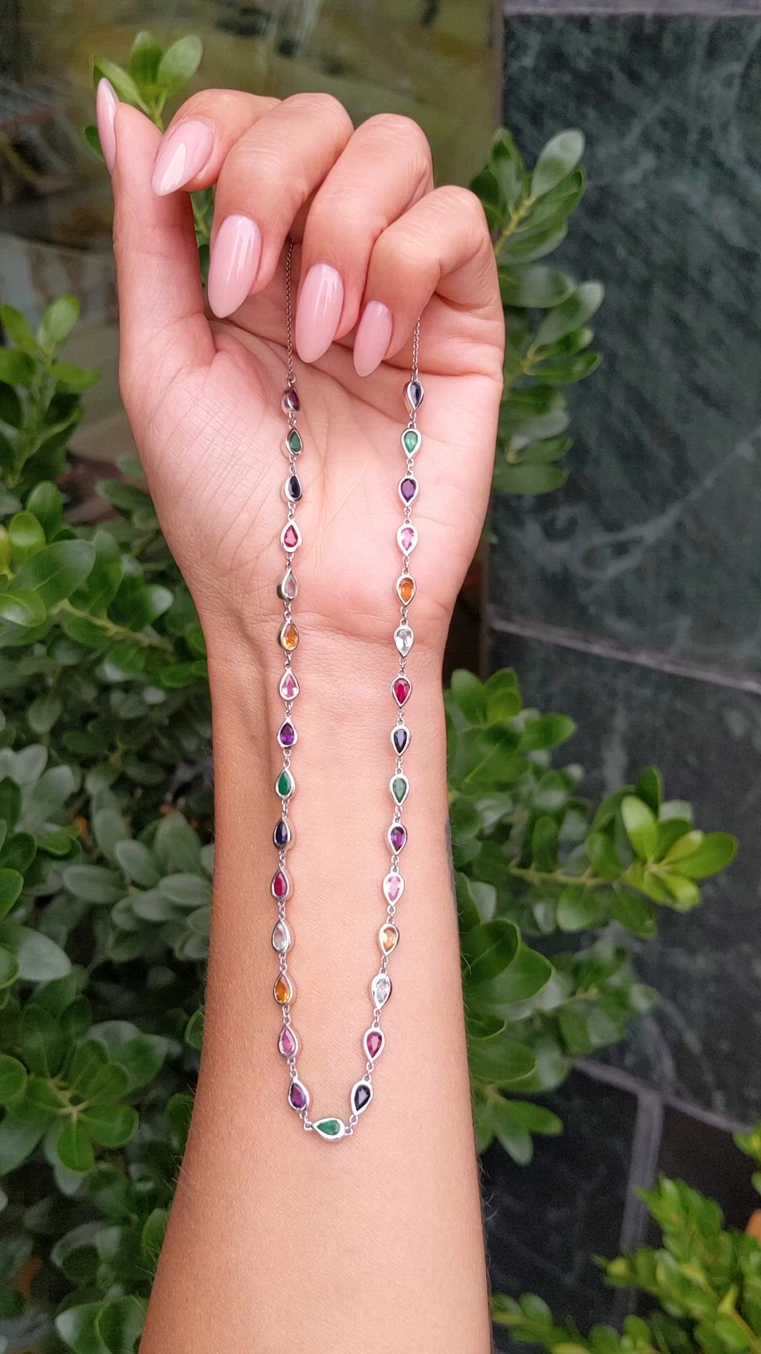 0.66 Ct.Tw.Total Carat Weight Mixed Sapphire, Emerald, Purple Amethyst, Yellow Citrine, Sky Blue Aquamarine and Ruby Accent Stones Necklace, 14K White Gold Size Video