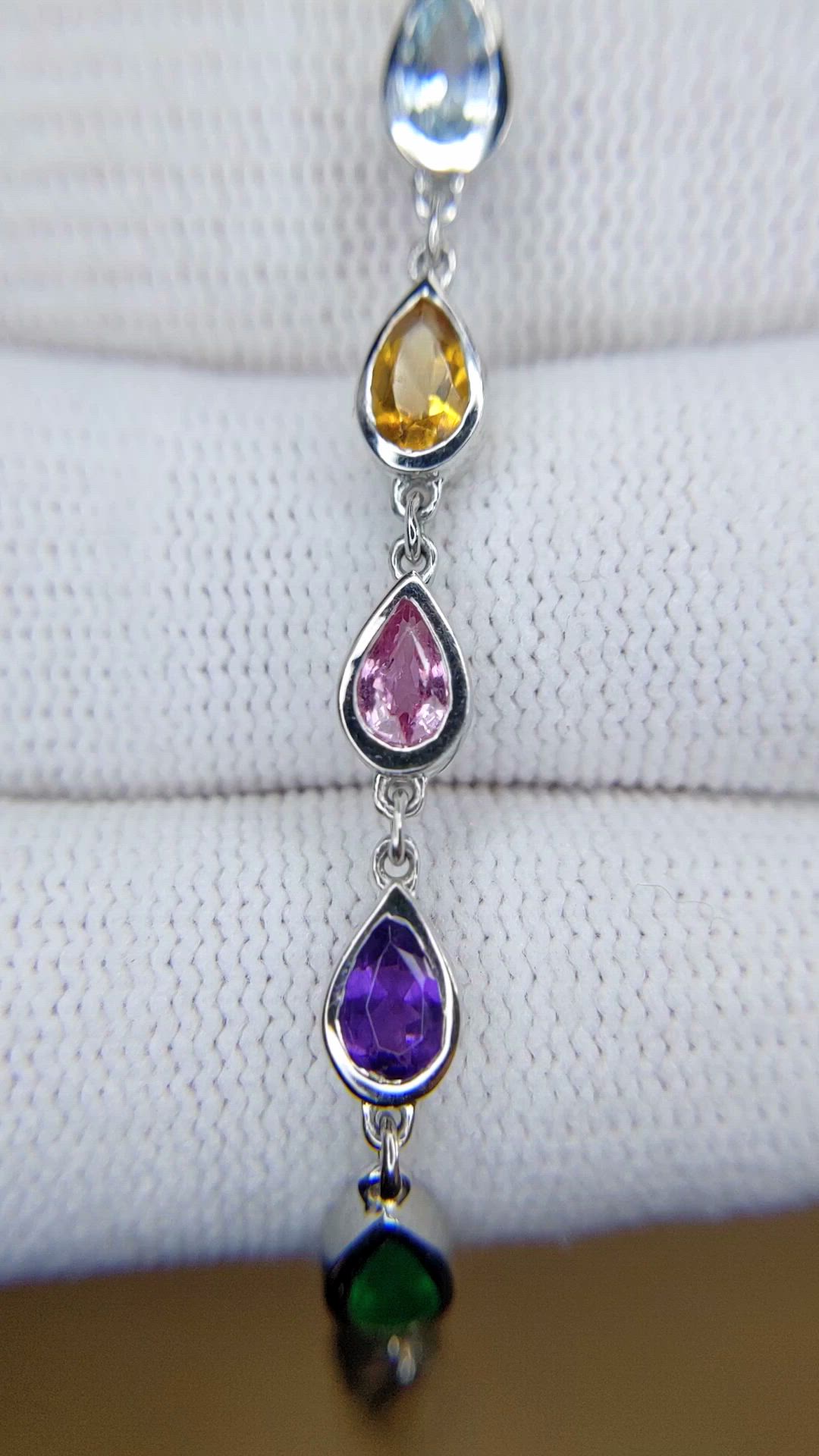 0.66 Ct.Tw.Total Carat Weight Mixed Sapphire, Emerald, Purple Amethyst, Yellow Citrine, Sky Blue Aquamarine and Ruby Accent Stones Necklace, 14K White Gold Size Video