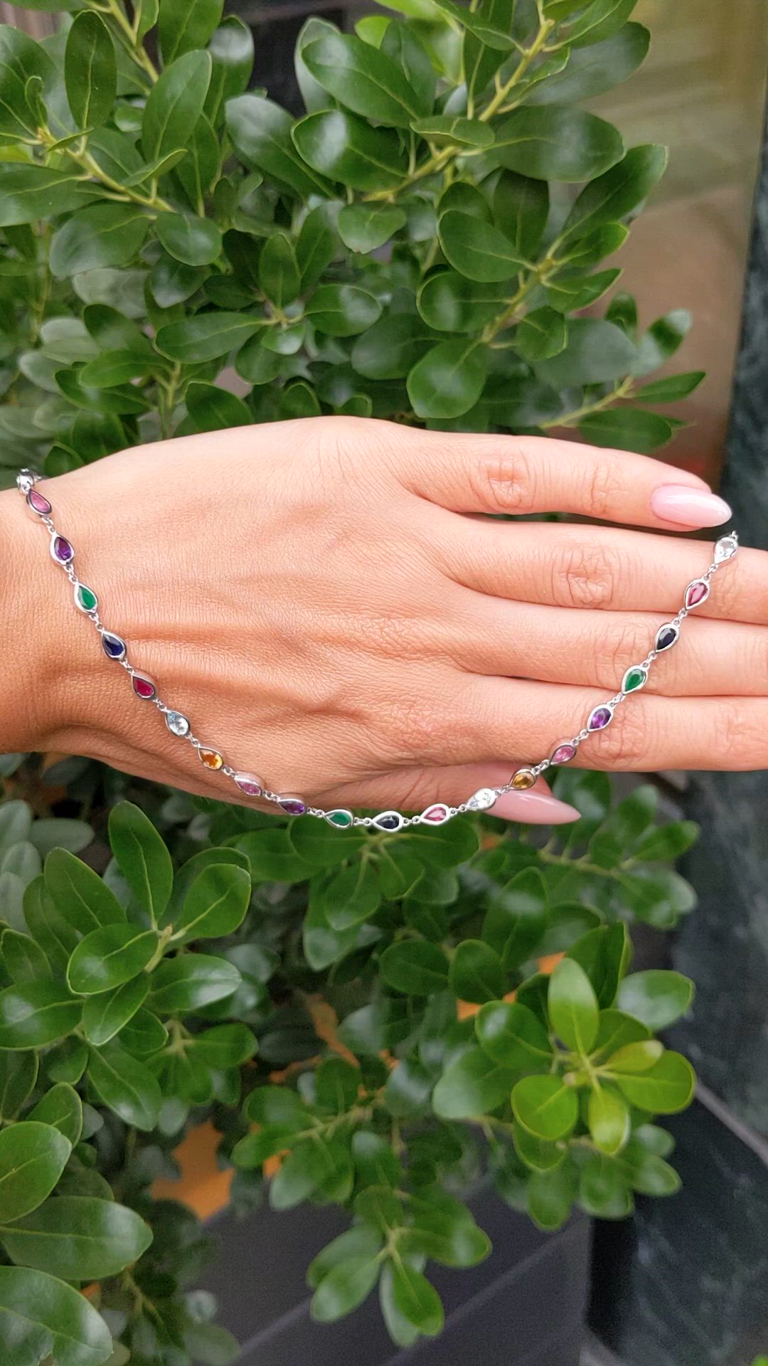 0.66 Ct.Tw.Total Carat Weight Mixed Sapphire, Emerald, Purple Amethyst, Yellow Citrine, Sky Blue Aquamarine and Ruby Accent Stones Necklace, 14K White Gold Size Video