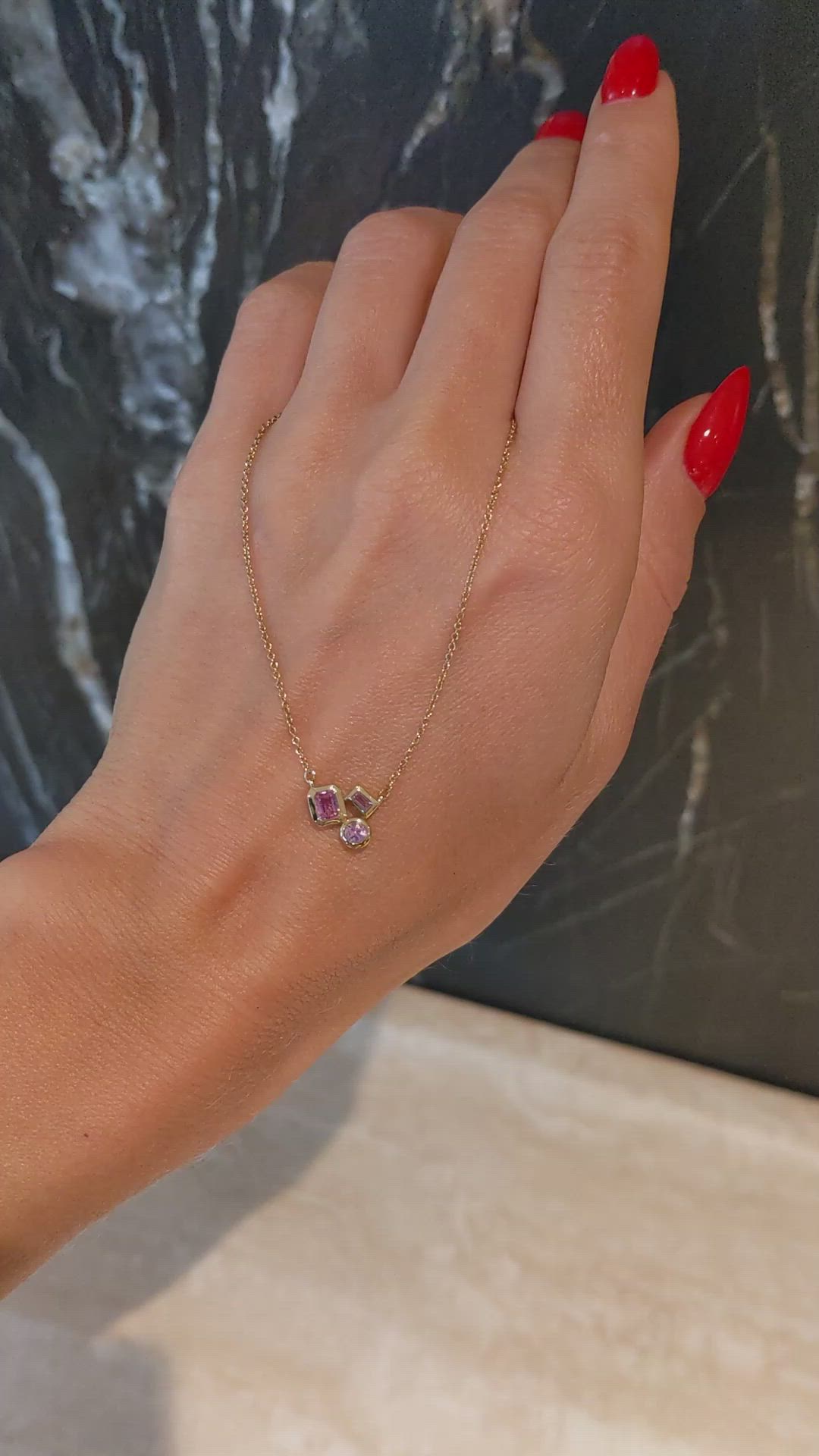 1.13 Ct.Tw.Total Carat Weight Pinkish Purple Sapphire and Pink Sapphire Accent Stones Necklace, 14K Yellow Gold Size Video