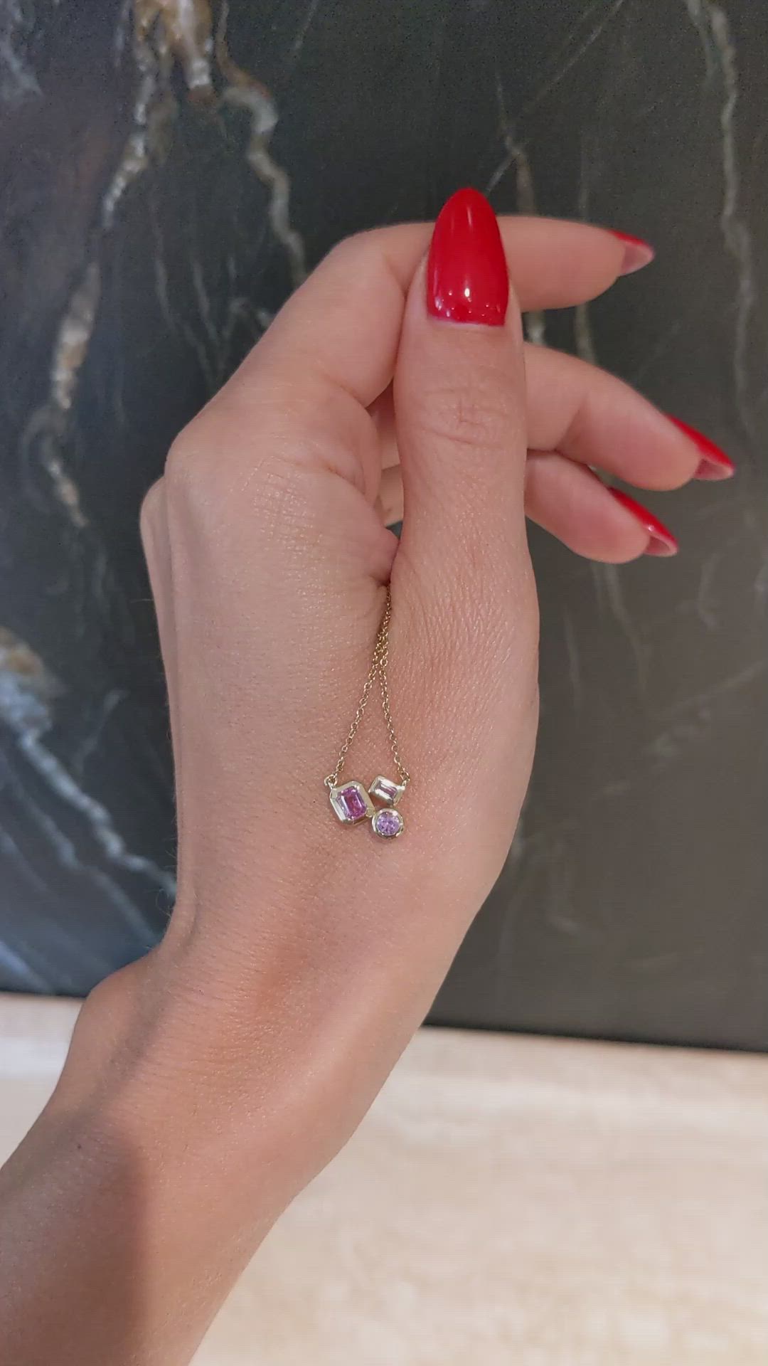 1.13 Ct.Tw.Total Carat Weight Pinkish Purple Sapphire and Pink Sapphire Accent Stones Necklace, 14K Yellow Gold Size Video