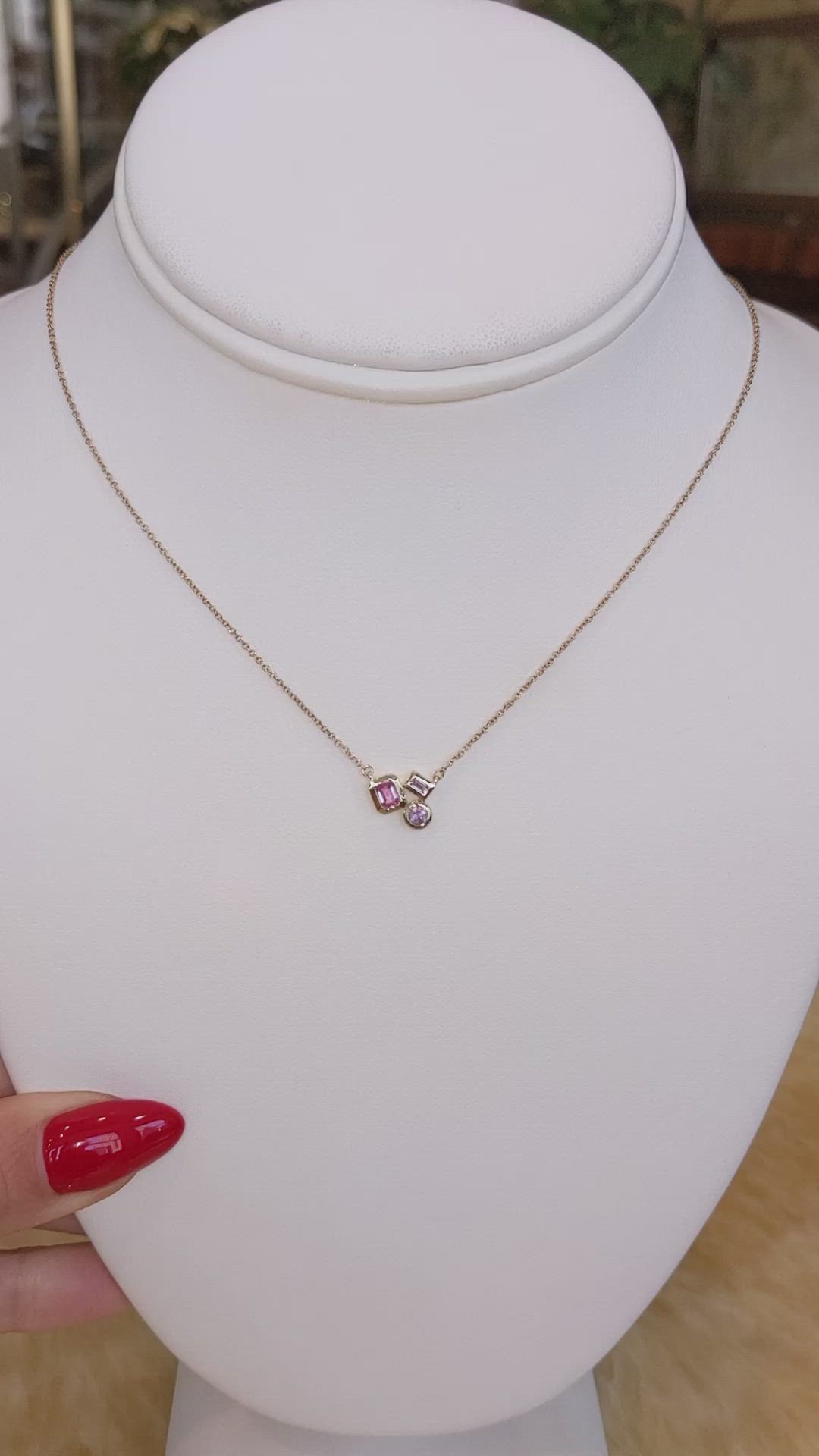 1.13 Ct.Tw.Total Carat Weight Pinkish Purple Sapphire and Pink Sapphire Accent Stones Necklace, 14K Yellow Gold Size Video