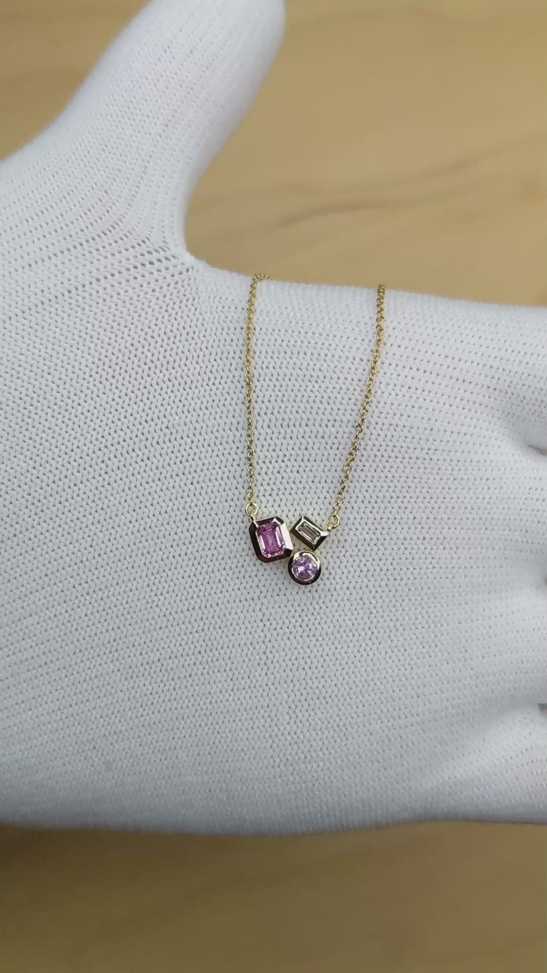 1.13 Ct.Tw.Total Carat Weight Pinkish Purple Sapphire and Pink Sapphire Accent Stones Necklace, 14K Yellow Gold Size Video