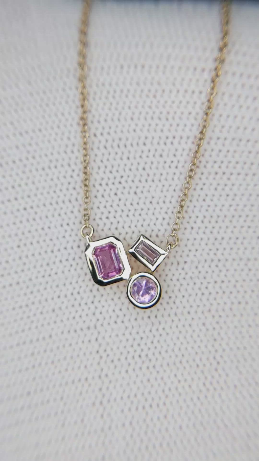 1.13 Ct.Tw.Total Carat Weight Pinkish Purple Sapphire and Pink Sapphire Accent Stones Necklace, 14K Yellow Gold Size Video