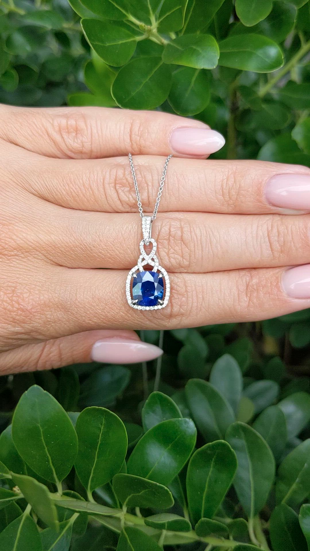 2.81 Ct. Blue Sapphire and Natural Diamond Halo Pendant, 14K White Gold Size Video