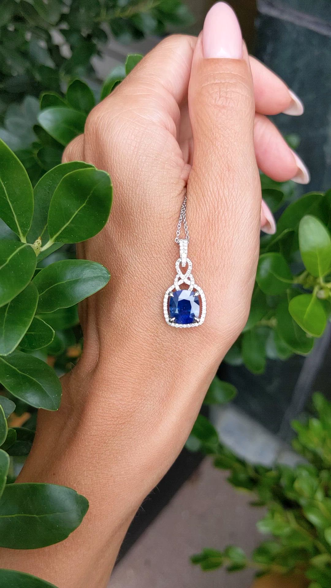 2.81 Ct. Blue Sapphire and Natural Diamond Halo Pendant, 14K White Gold Size Video