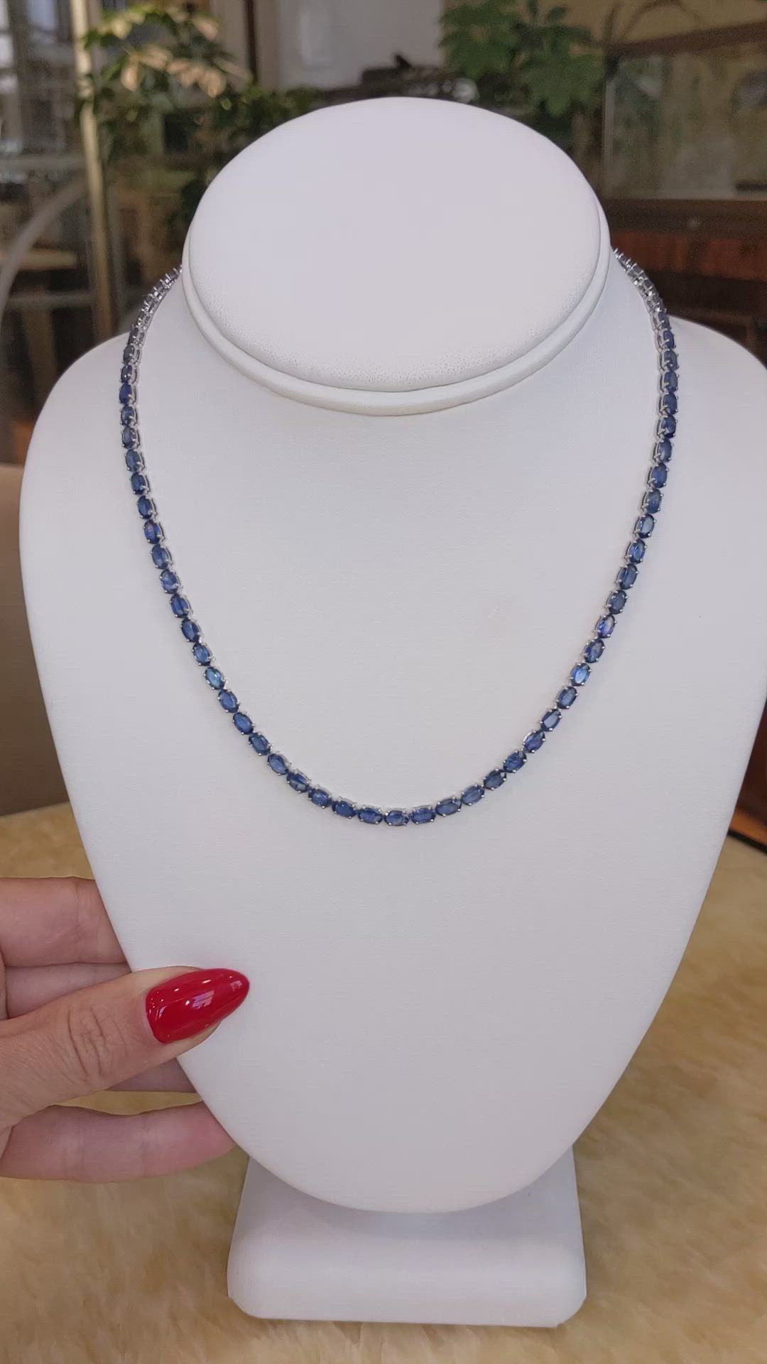 20.99 Ct. Blue Sapphire Accent Stones Necklace, 14K White Gold Size Video