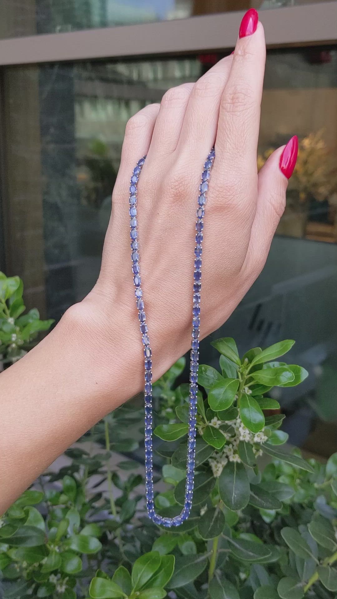 20.99 Ct. Blue Sapphire Accent Stones Necklace, 14K White Gold Size Video