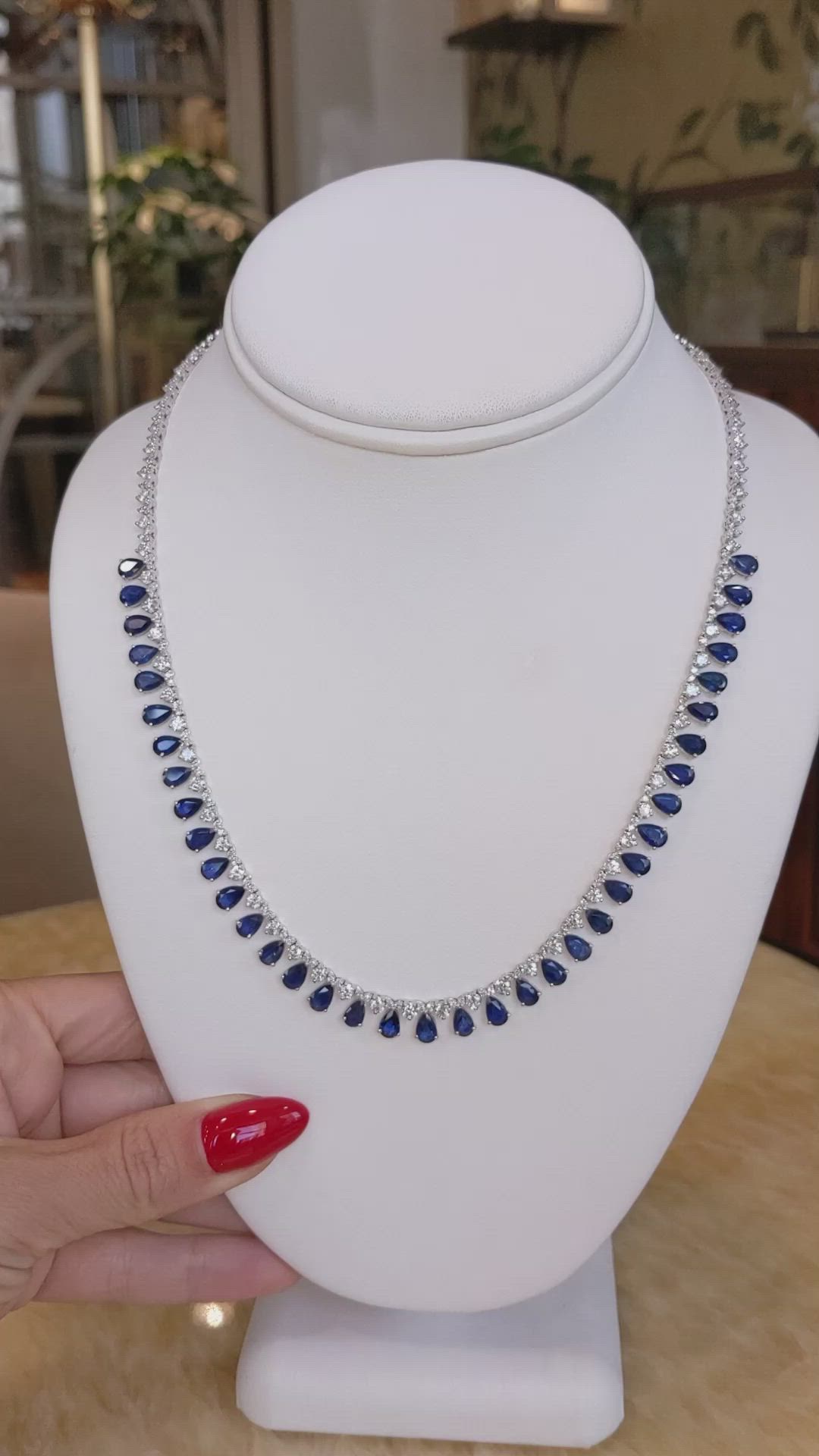 21.52 Ct.Tw.Total Carat Weight Blue Sapphire and Natural Diamond Pave Necklace, 14K White Gold Size Video
