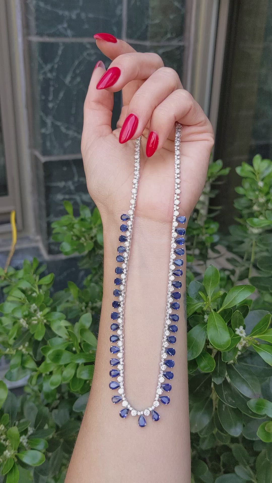 21.52 Ct.Tw.Total Carat Weight Blue Sapphire and Natural Diamond Pave Necklace, 14K White Gold Size Video
