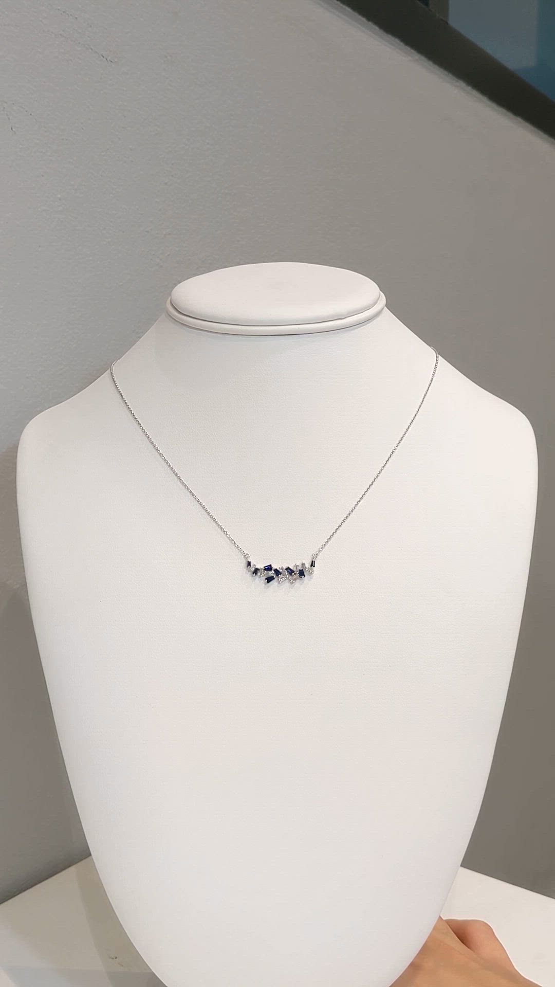 0.52 Ct. Blue Sapphire and Natural Diamond Accent Stones Necklace, 14K White Gold Size Video