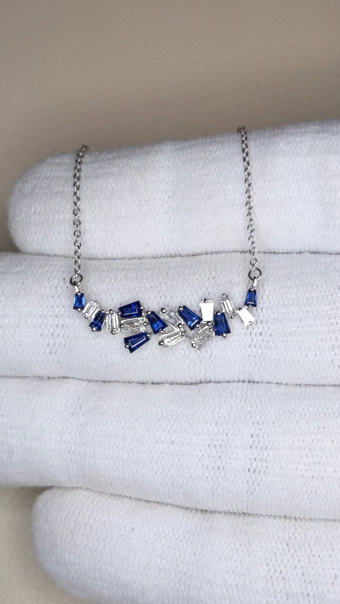 0.52 Ct. Blue Sapphire and Natural Diamond Accent Stones Necklace, 14K White Gold Size Video