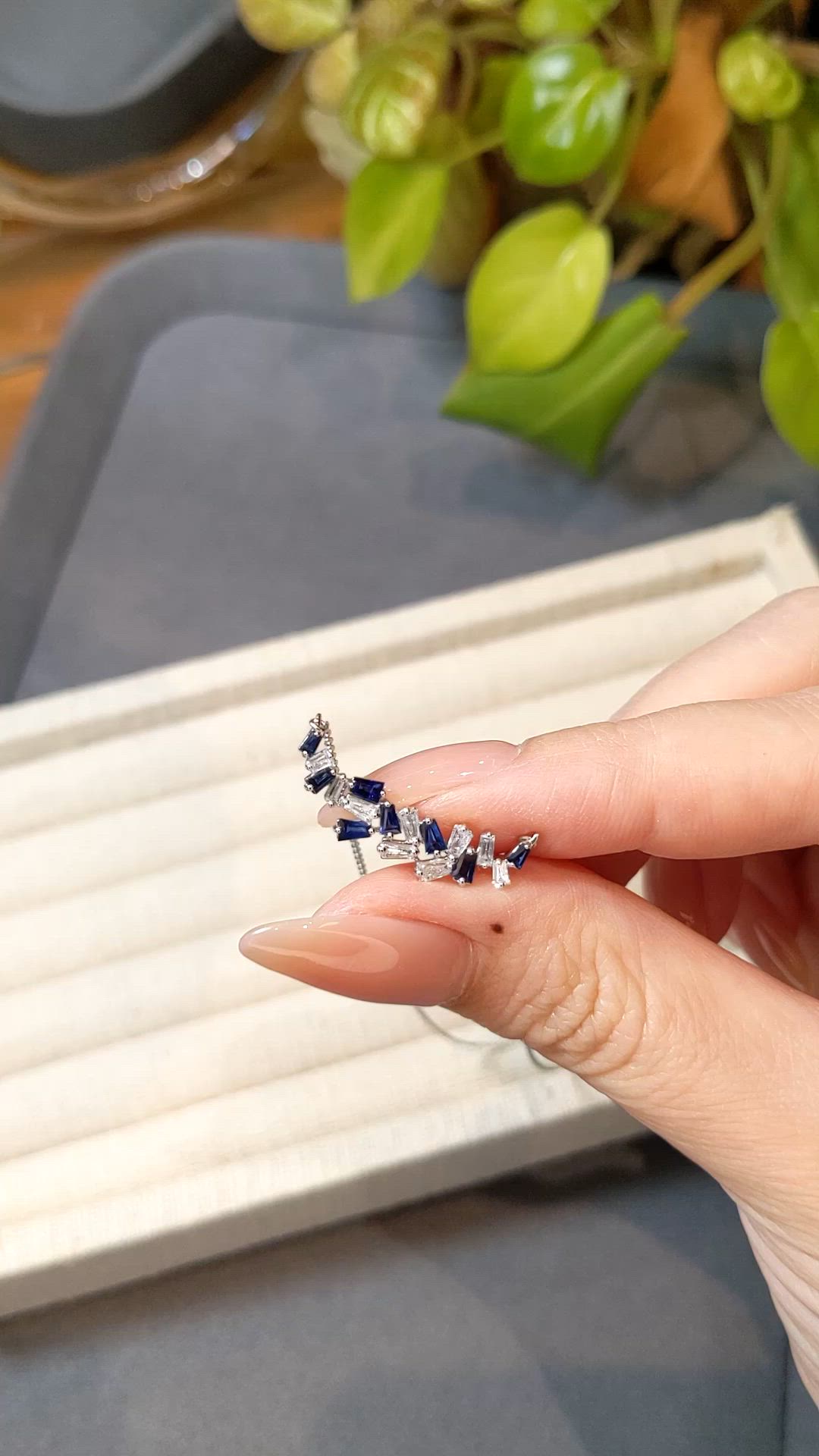 0.52 Ct. Blue Sapphire and Natural Diamond Accent Stones Necklace, 14K White Gold Size Video