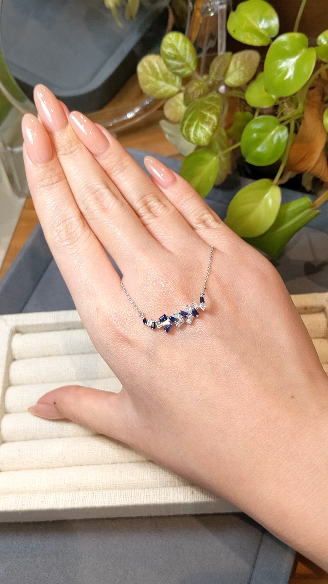 0.52 Ct. Blue Sapphire and Natural Diamond Accent Stones Necklace, 14K White Gold Size Video