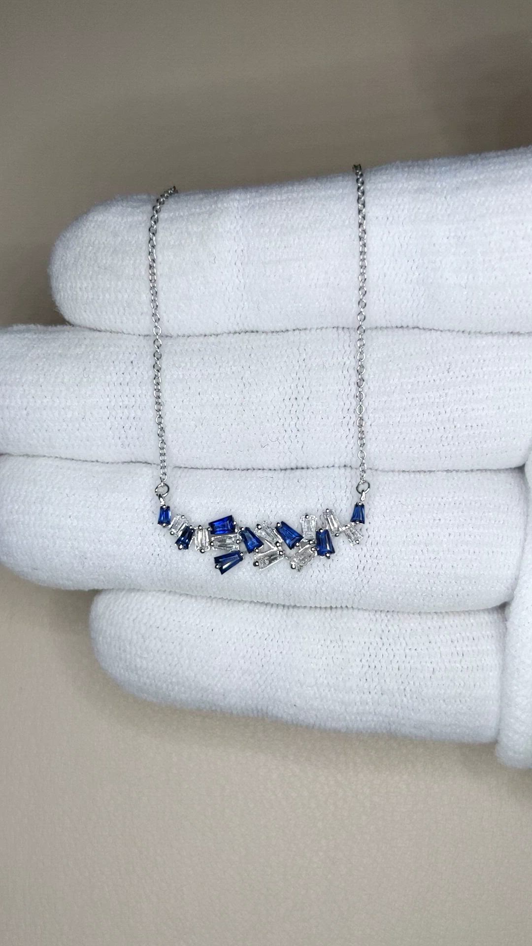 0.52 Ct. Blue Sapphire and Natural Diamond Accent Stones Necklace, 14K White Gold Size Video