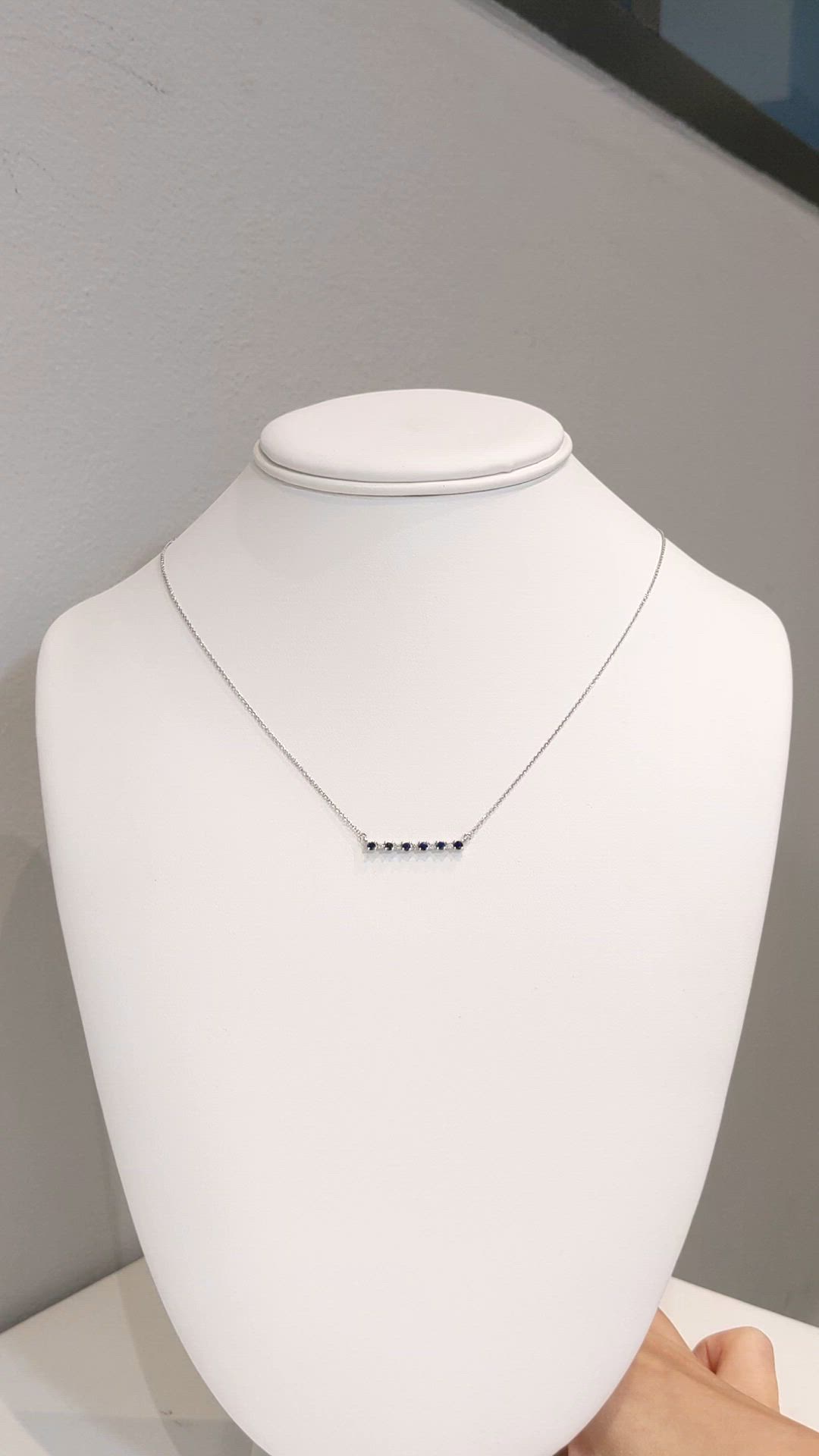 0.25 Ct. Blue Sapphire and Natural Diamond Accent Stones Necklace, 14K White Gold Size Video