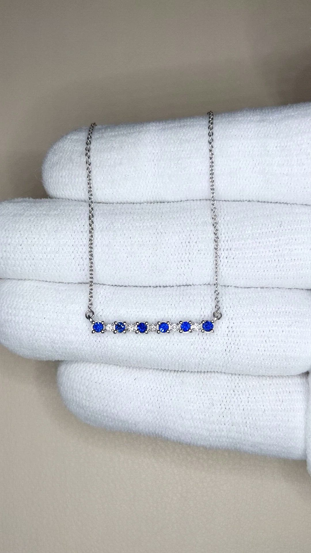 0.25 Ct. Blue Sapphire and Natural Diamond Accent Stones Necklace, 14K White Gold Size Video