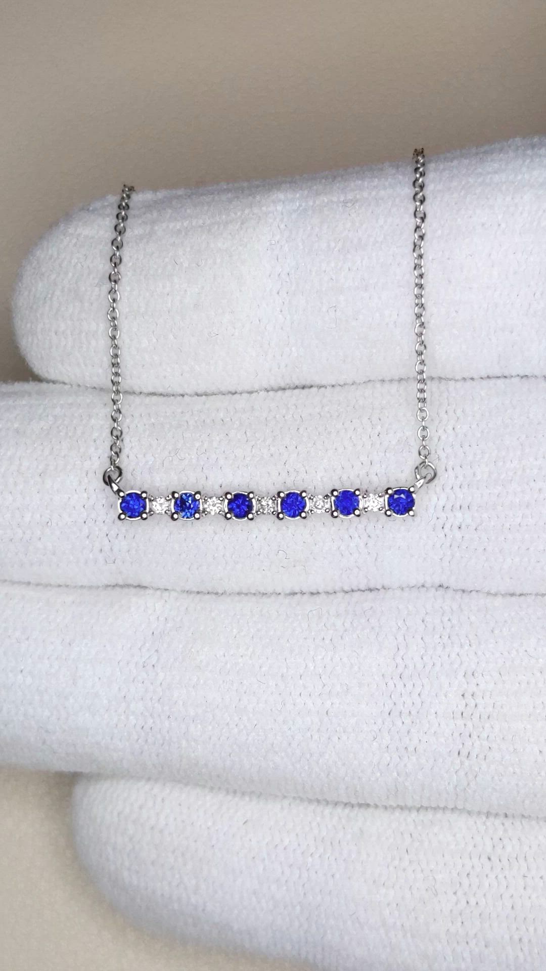 0.25 Ct. Blue Sapphire and Natural Diamond Accent Stones Necklace, 14K White Gold Size Video