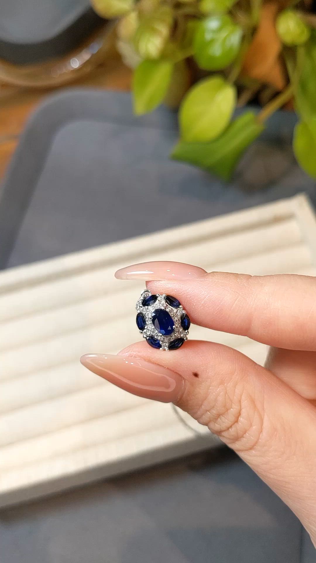 0.50 Ct. Blue Sapphire and Natural Diamond Pave Necklace, 14K White Gold Size Video