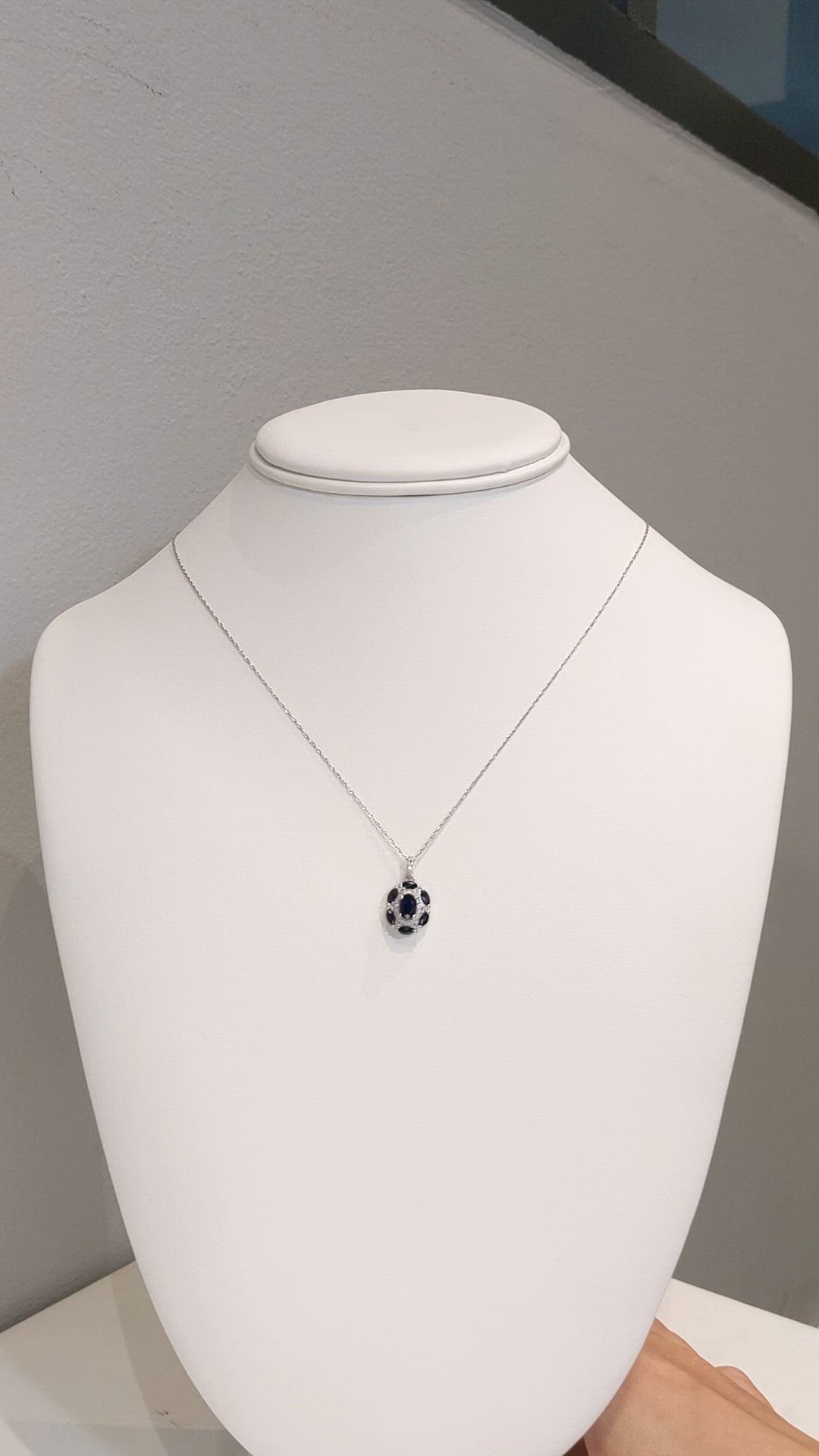 0.50 Ct. Blue Sapphire and Natural Diamond Pave Necklace, 14K White Gold Size Video