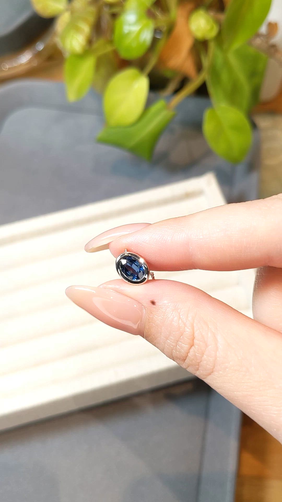 1.12 Ct. Blue Sapphire and Natural Diamond Bezel Necklace, 14K White Gold Size Video