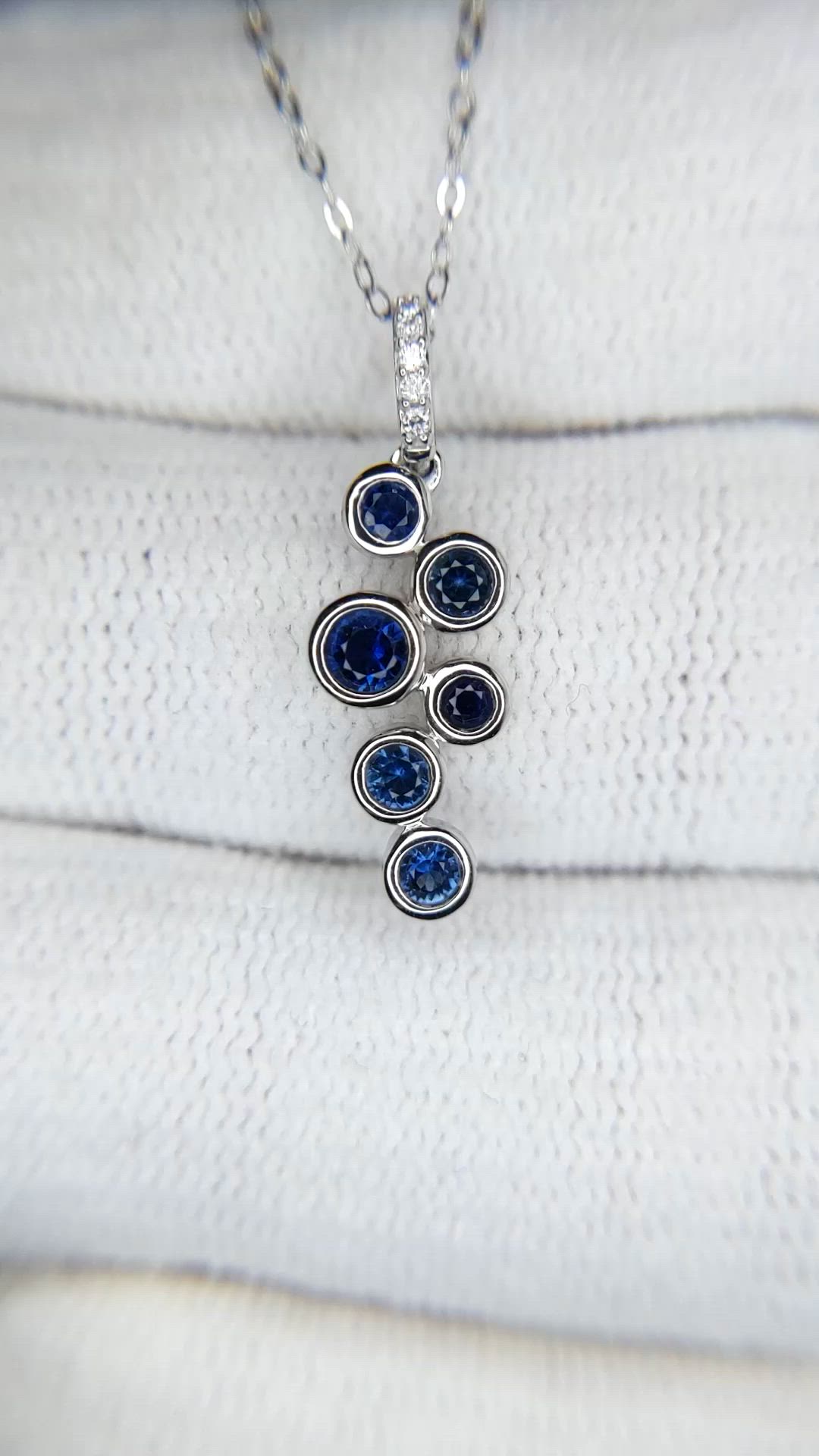 0.42 Ct. Blue Sapphire and Natural Diamond Bezel Necklace, 14K White Gold Size Video
