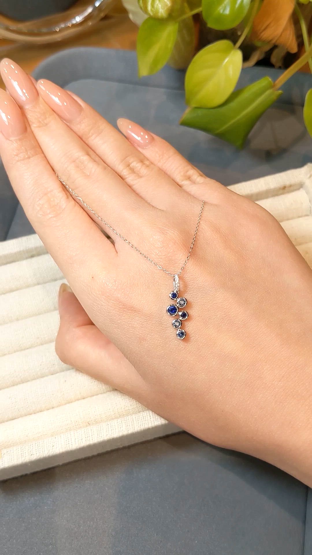 0.42 Ct. Blue Sapphire and Natural Diamond Bezel Necklace, 14K White Gold Size Video