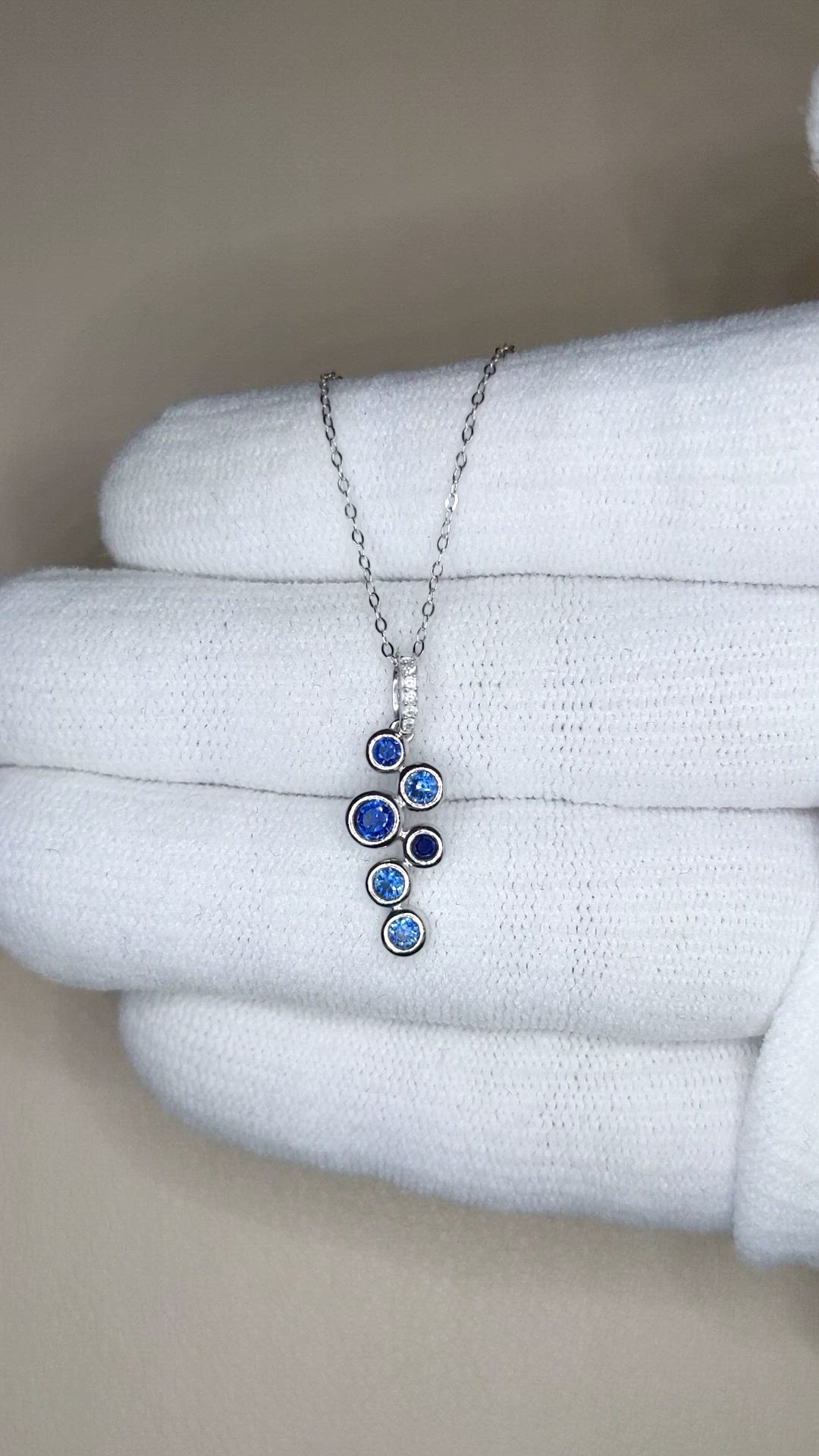 0.42 Ct. Blue Sapphire and Natural Diamond Bezel Necklace, 14K White Gold Size Video