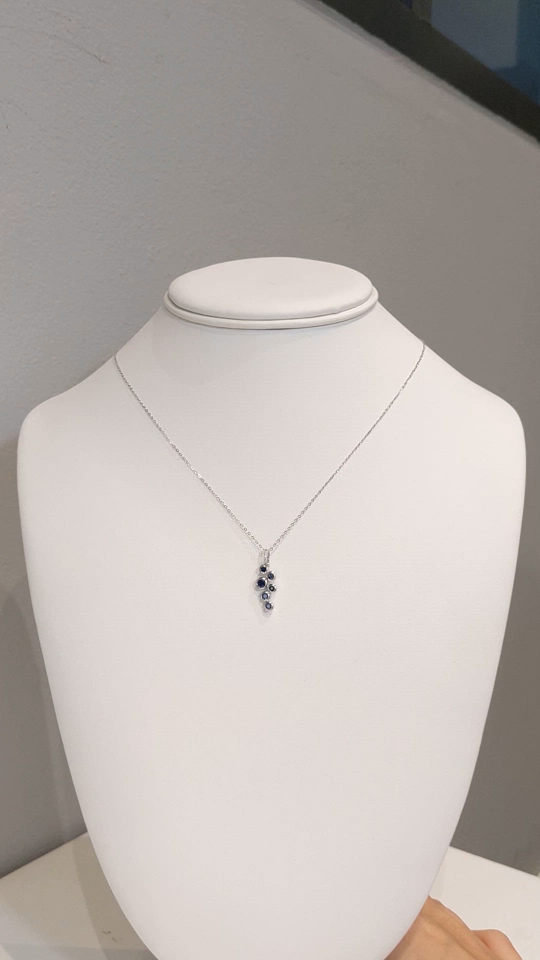 0.42 Ct. Blue Sapphire and Natural Diamond Bezel Necklace, 14K White Gold Size Video