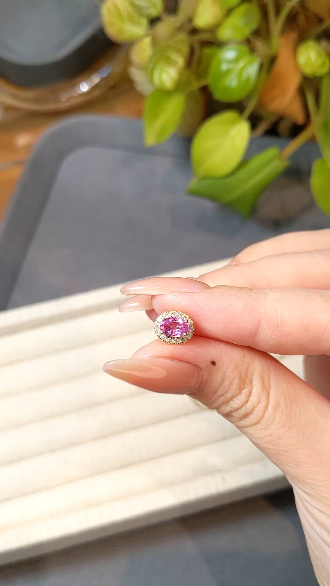 0.60 Ct. Pink Sapphire and Natural Diamond Pave Necklace, 14K Yellow Gold Size Video